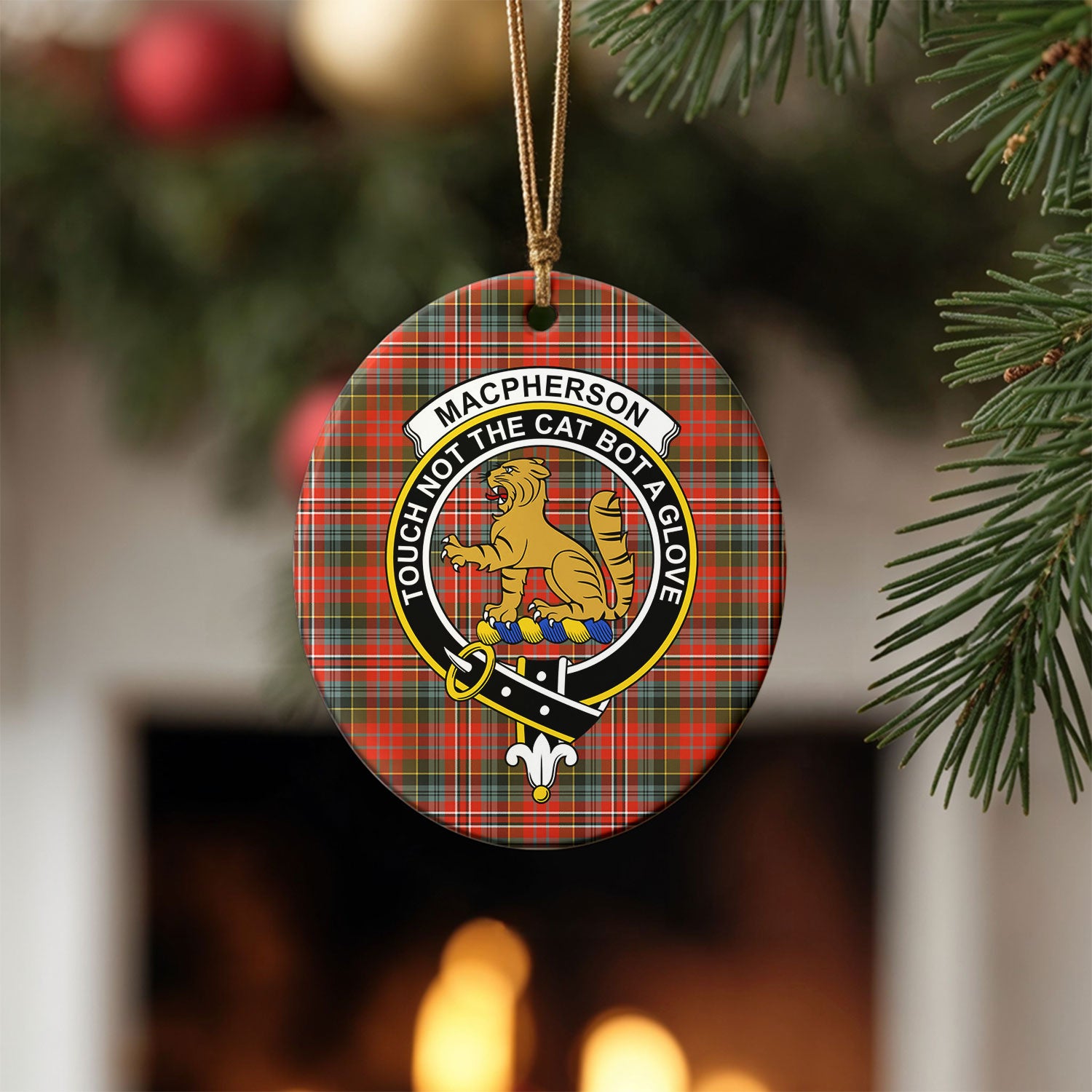 MacPherson Weathered Tartan Crest Christmas Ceramic Ornament