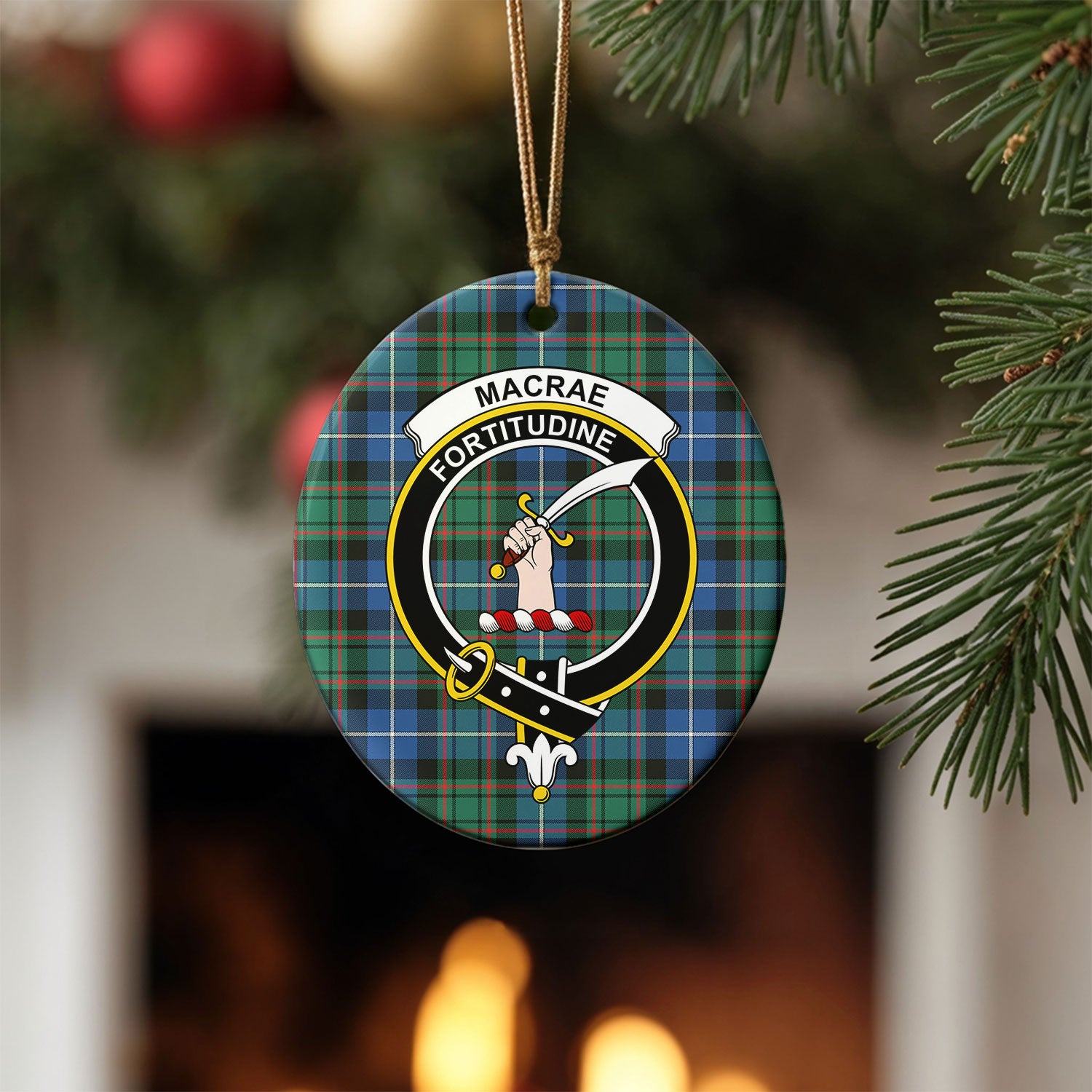 MacRae Hunting Ancient Tartan Crest Christmas Ceramic Ornament