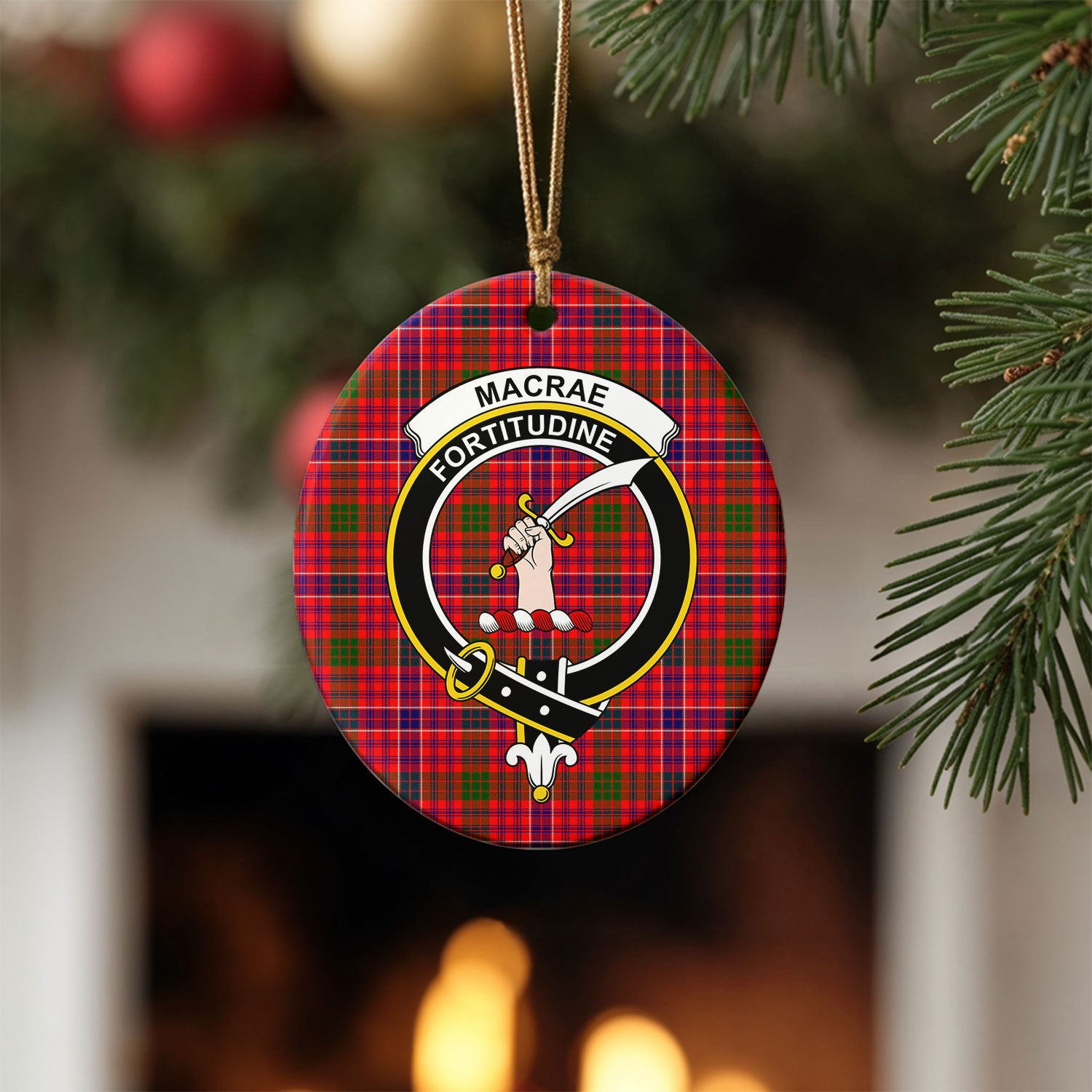 MacRae Modern Tartan Crest Christmas Ceramic Ornament
