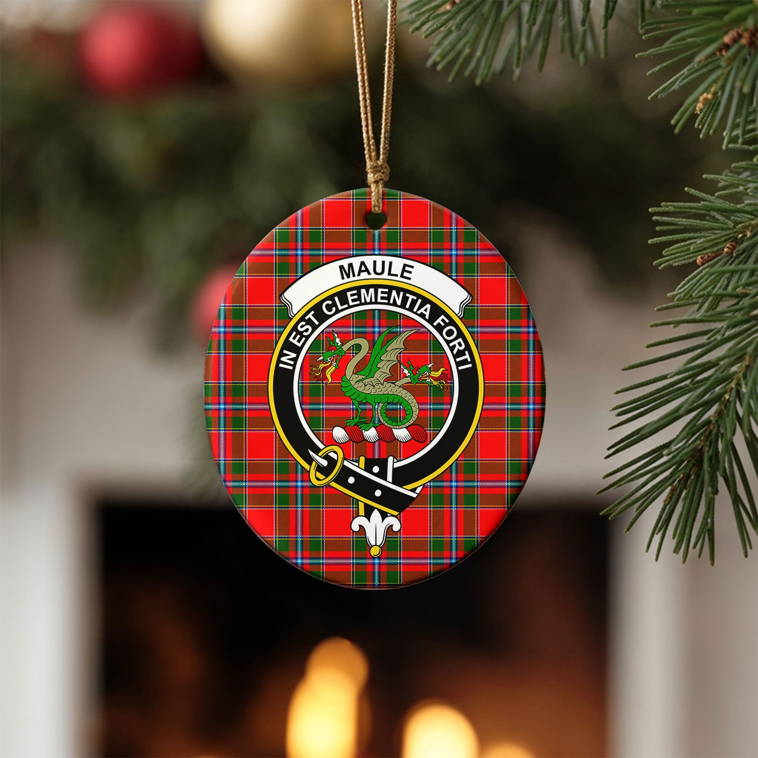 Maule Tartan Crest Christmas Ceramic Ornament