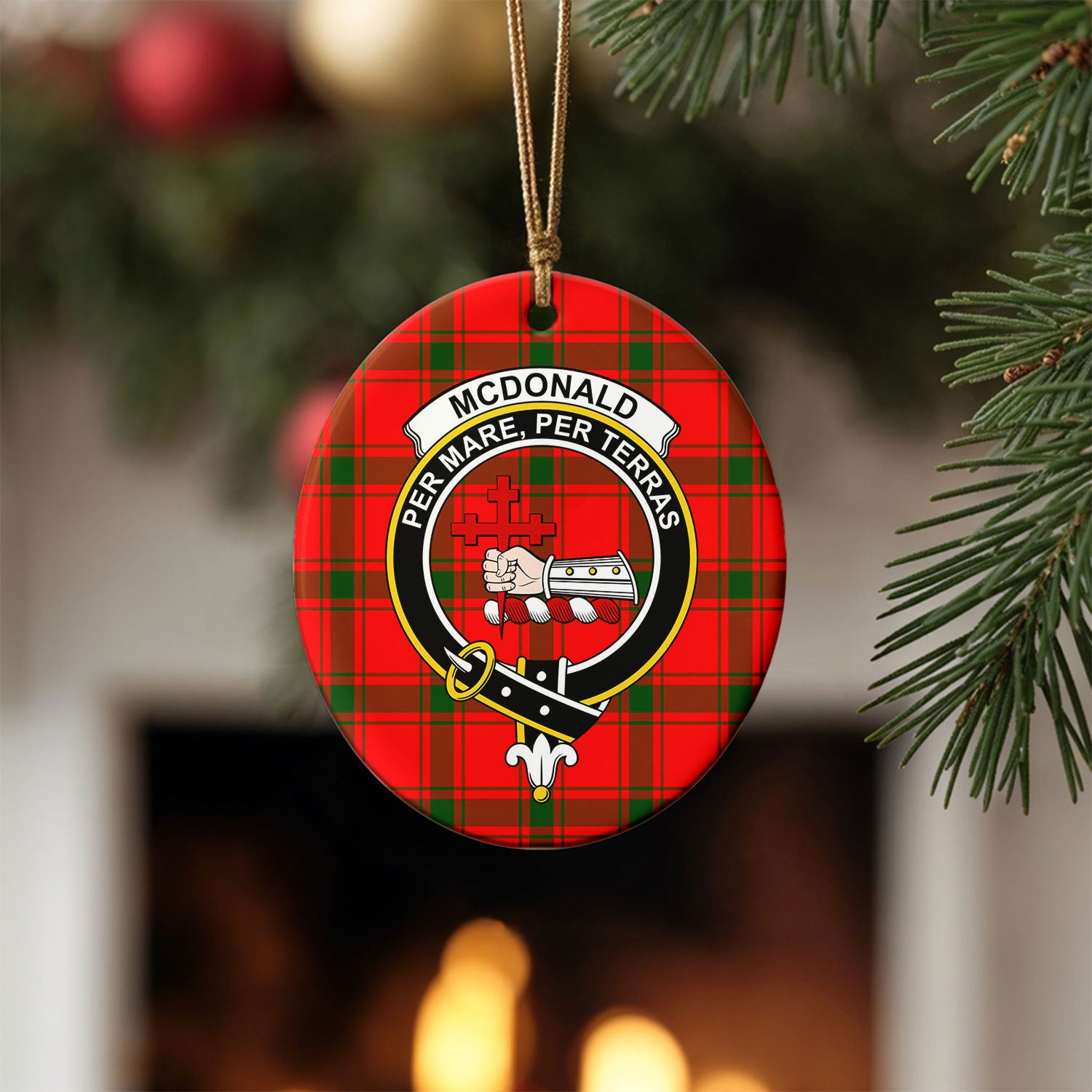 McDonald of Sleat Tartan Crest Christmas Ceramic Ornament