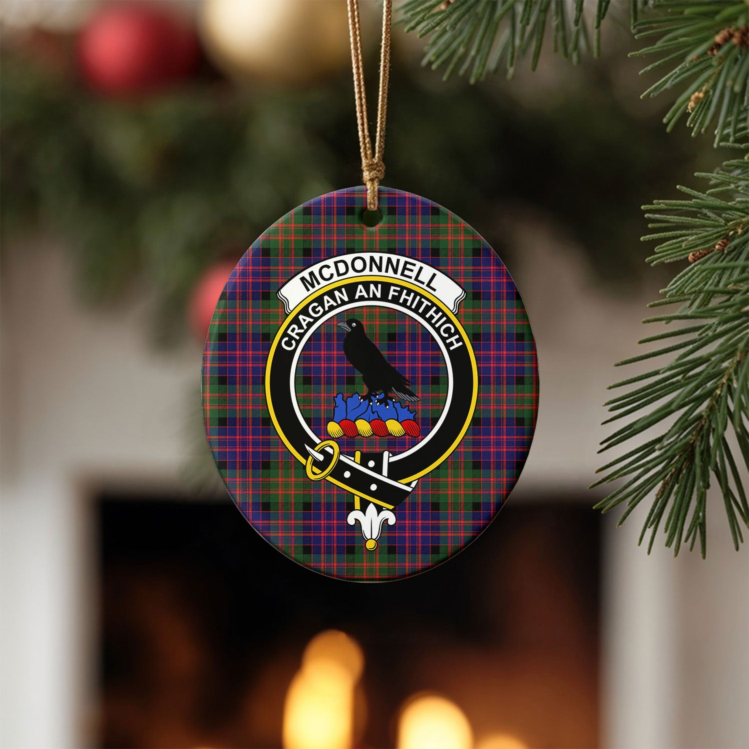 McDonnell of Glengarry Modern Tartan Crest Christmas Ceramic Ornament