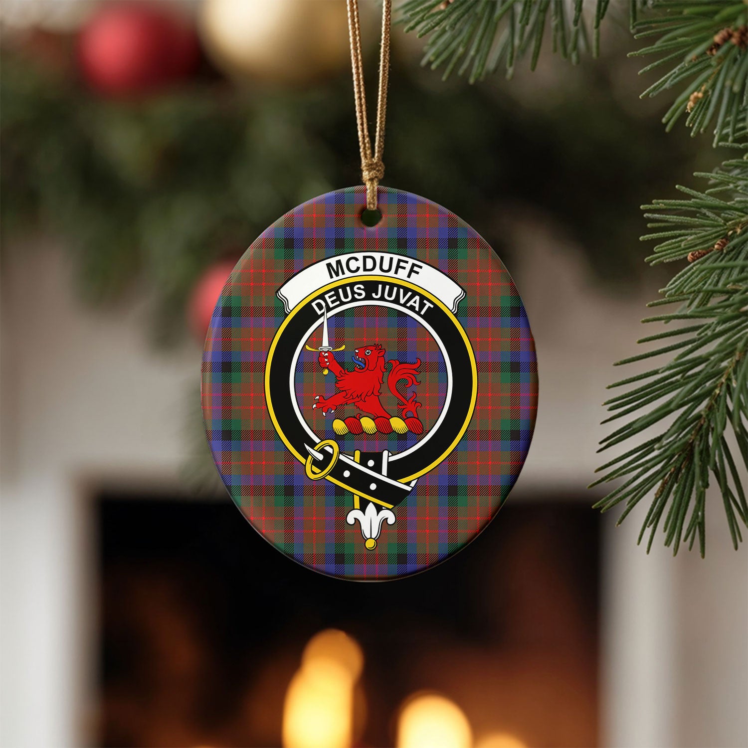 McDuff Hunting Modern Tartan Crest Christmas Ceramic Ornament