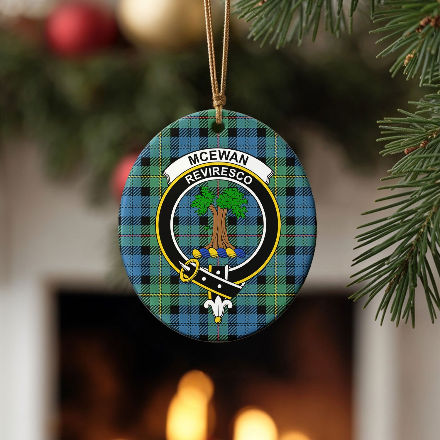 McEwan Ancient Tartan Crest Christmas Ceramic Ornament
