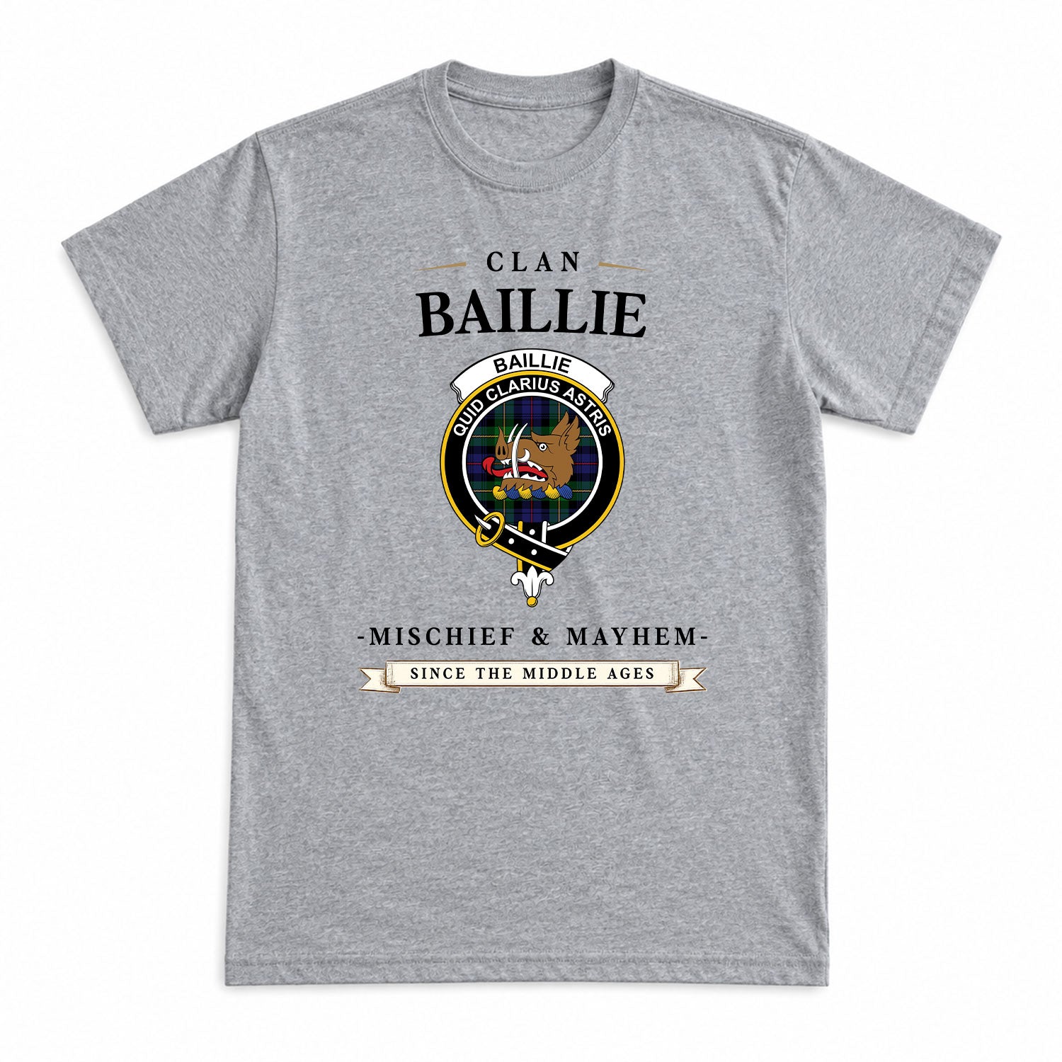 Baillie Tartan Crest Mischief and Mayhem T-shirt