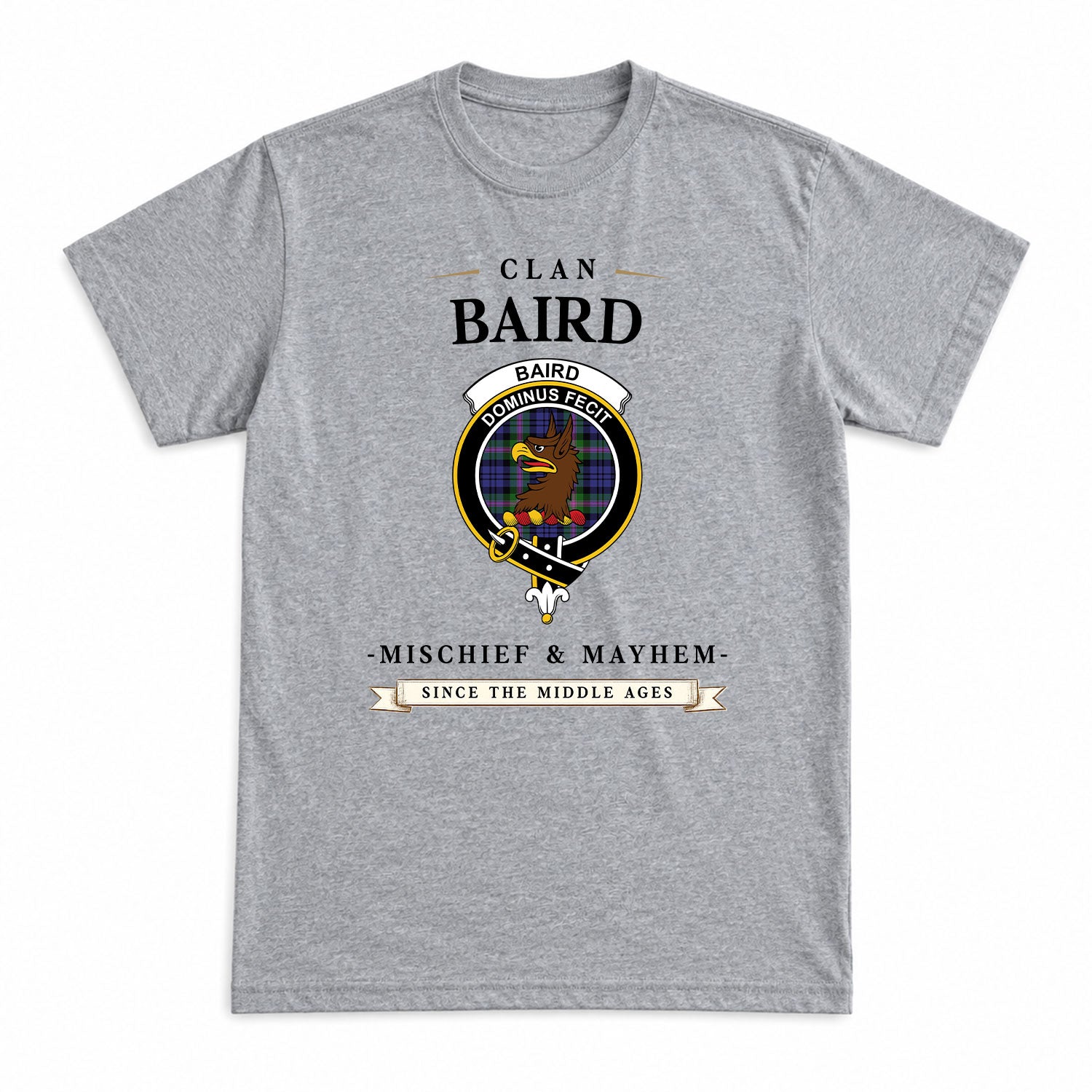 Baird Modern Tartan Crest Mischief and Mayhem T-shirt