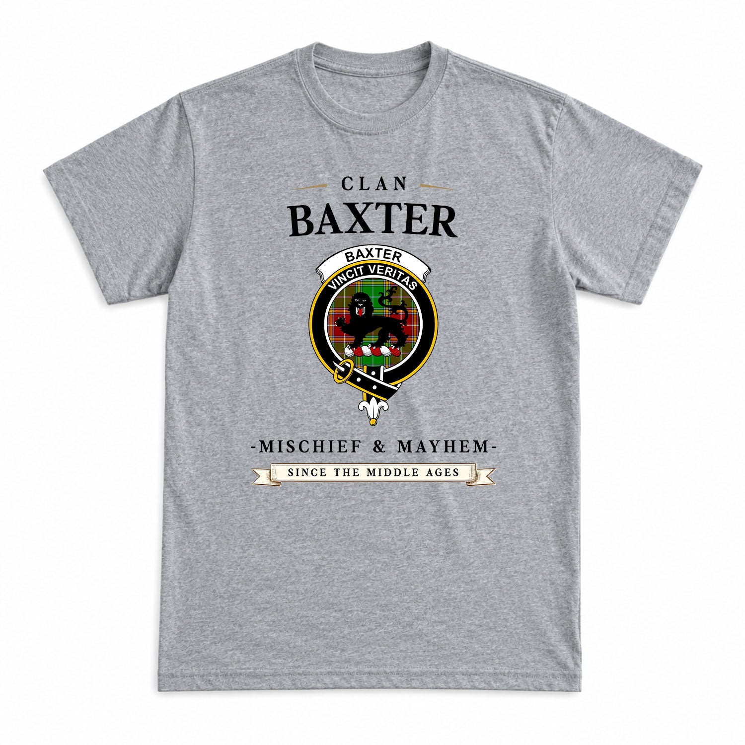 Baxter Modern Tartan Crest Mischief and Mayhem T-shirt