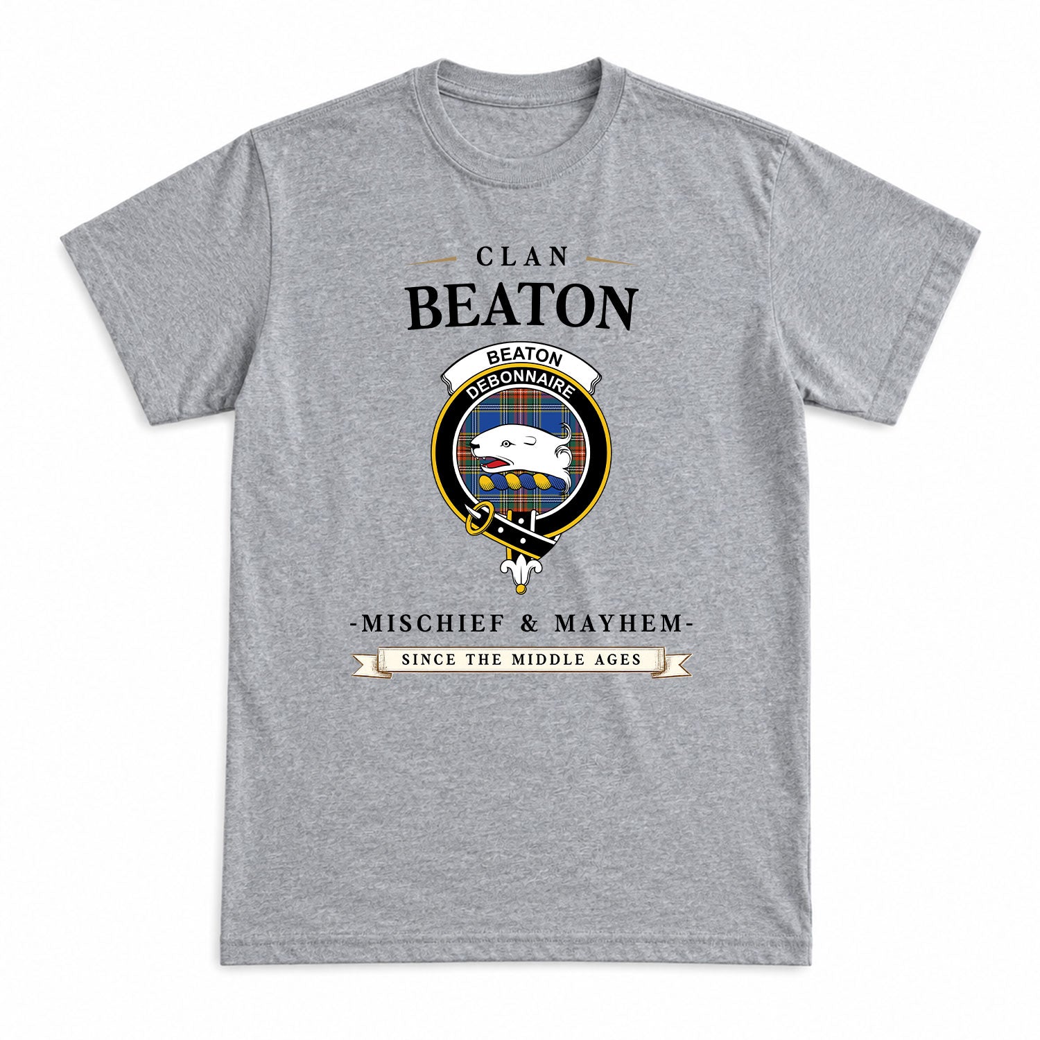 Beaton Ancient Tartan Crest Mischief and Mayhem T-shirt