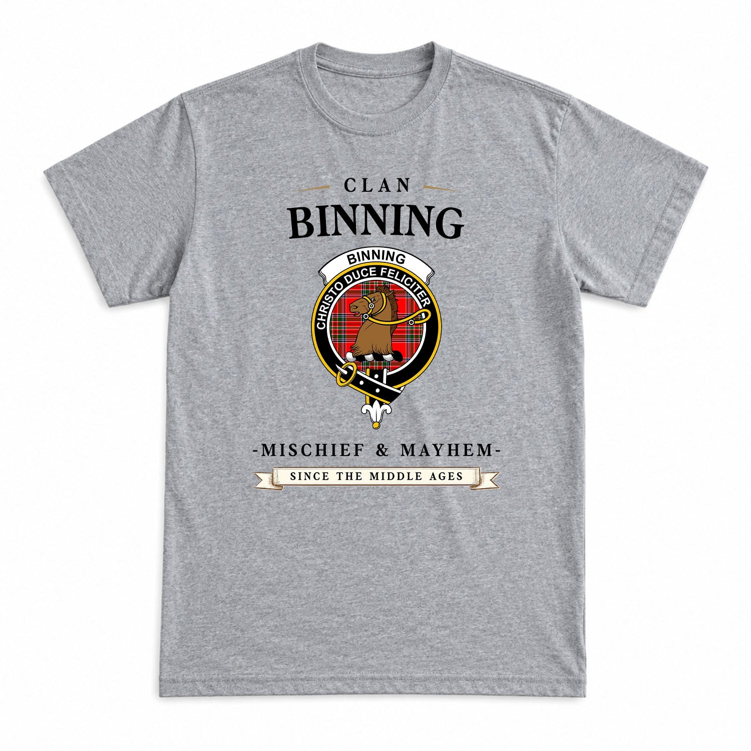 Binning (of Wallifoord) Tartan Crest Mischief and Mayhem T-shirt
