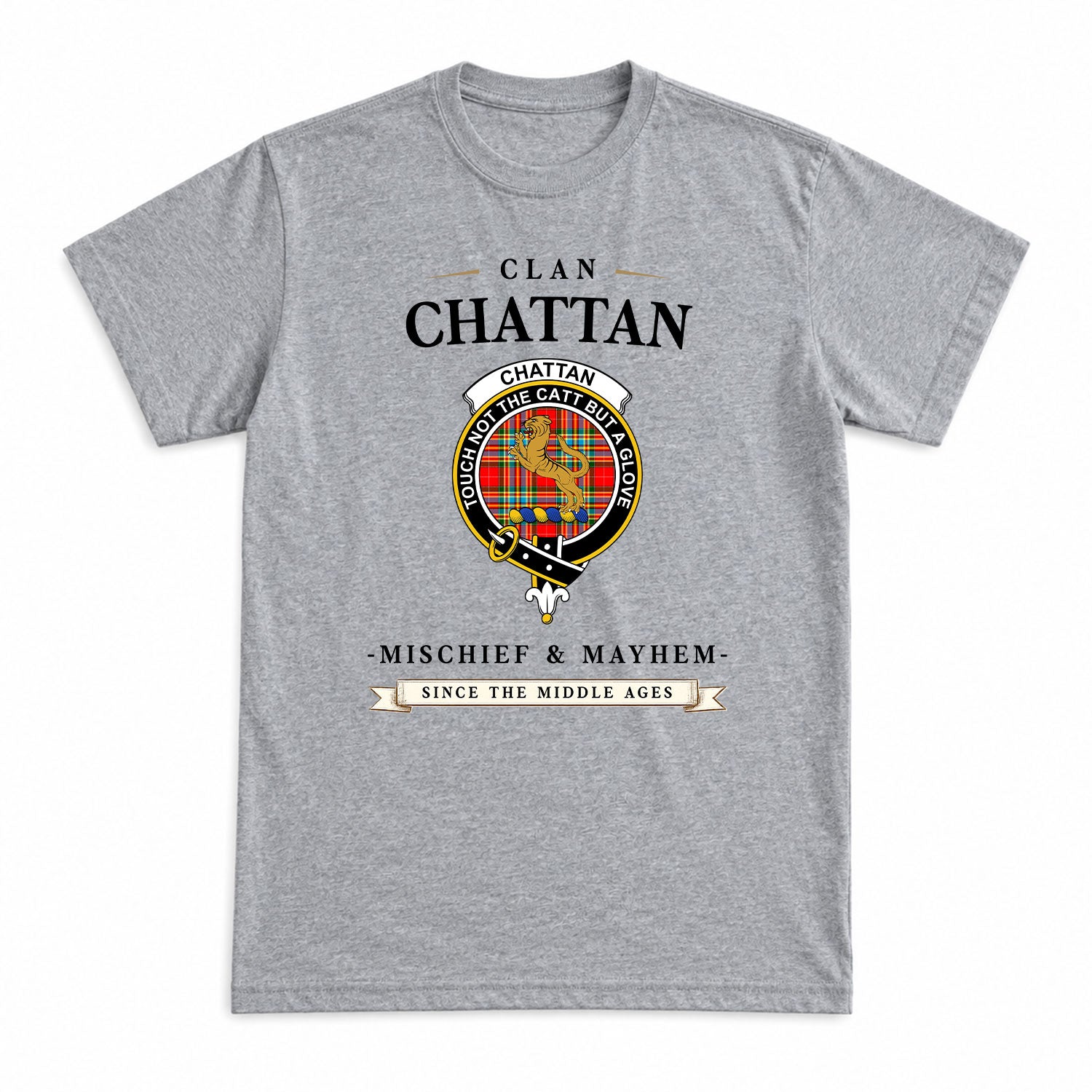 Chattan Tartan Crest Mischief and Mayhem T-shirt