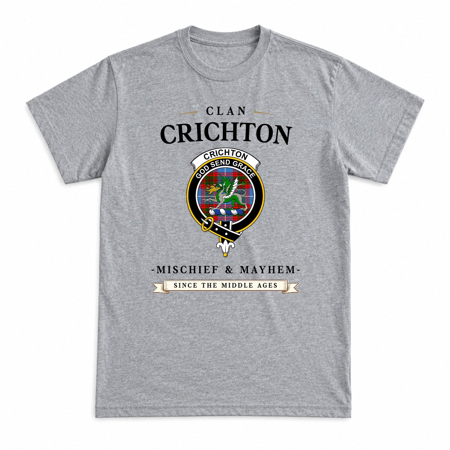 Crichton Tartan Crest Mischief and Mayhem T-shirt