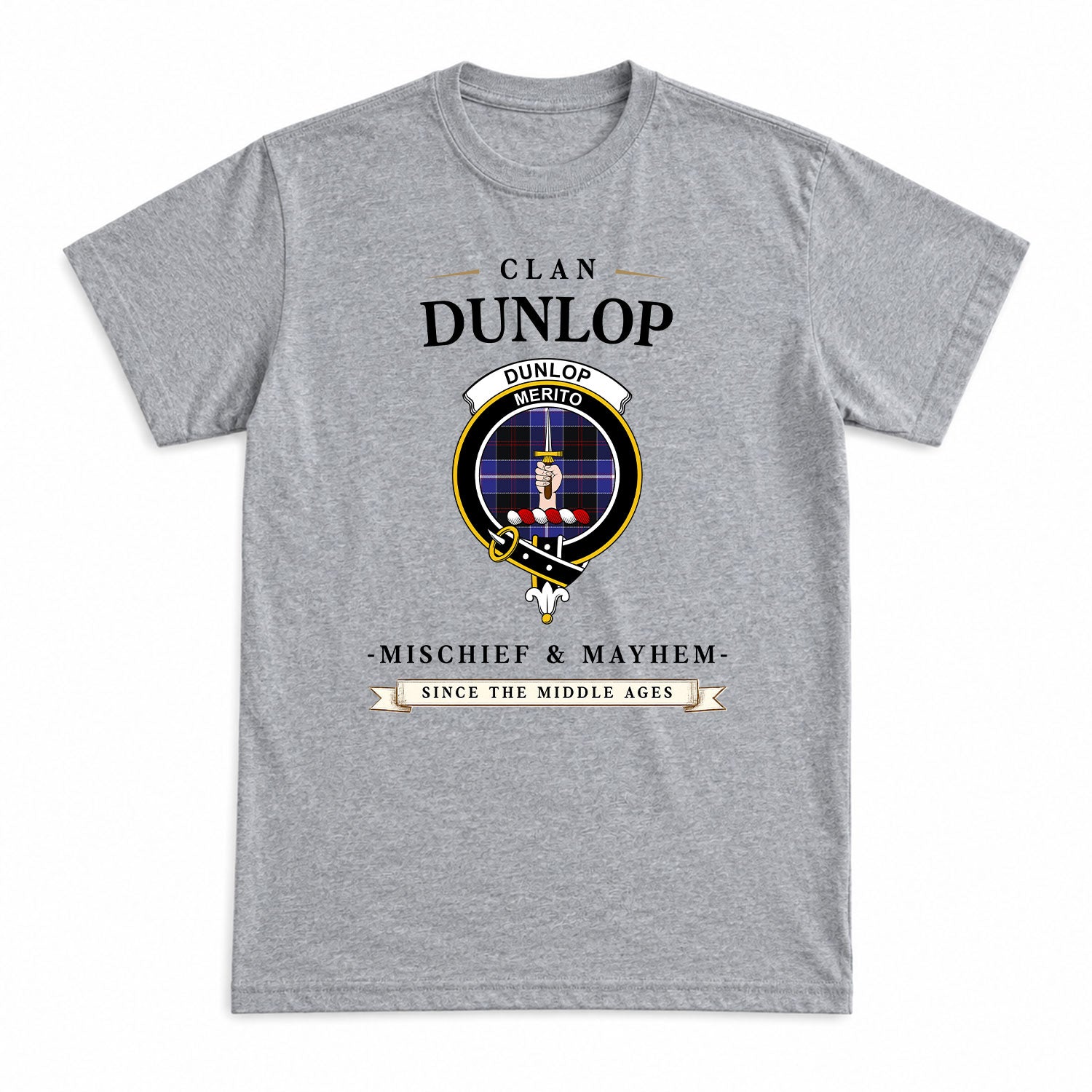 Dunlop Modern Tartan Crest Mischief and Mayhem T-shirt