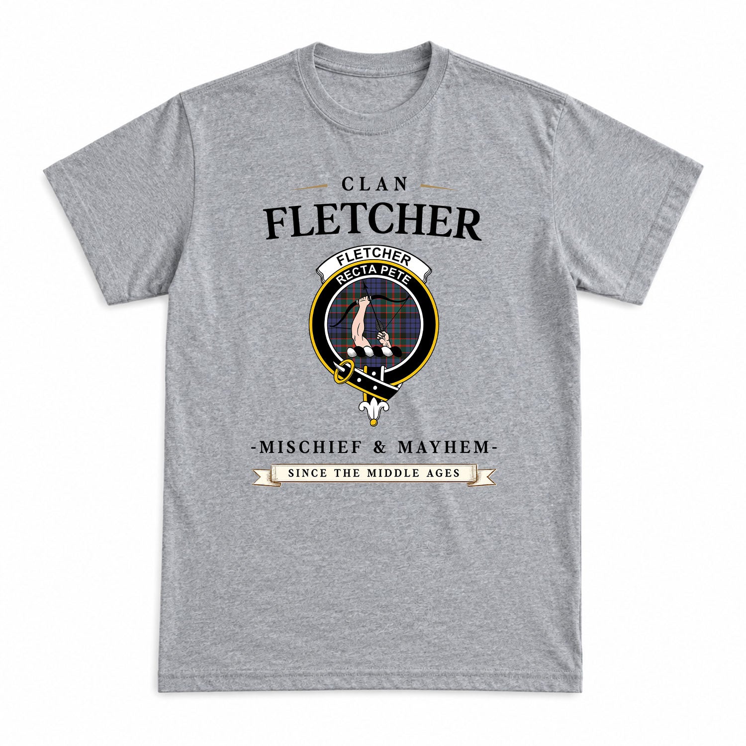 Fletcher of Dunans Tartan Crest Mischief and Mayhem T-shirt