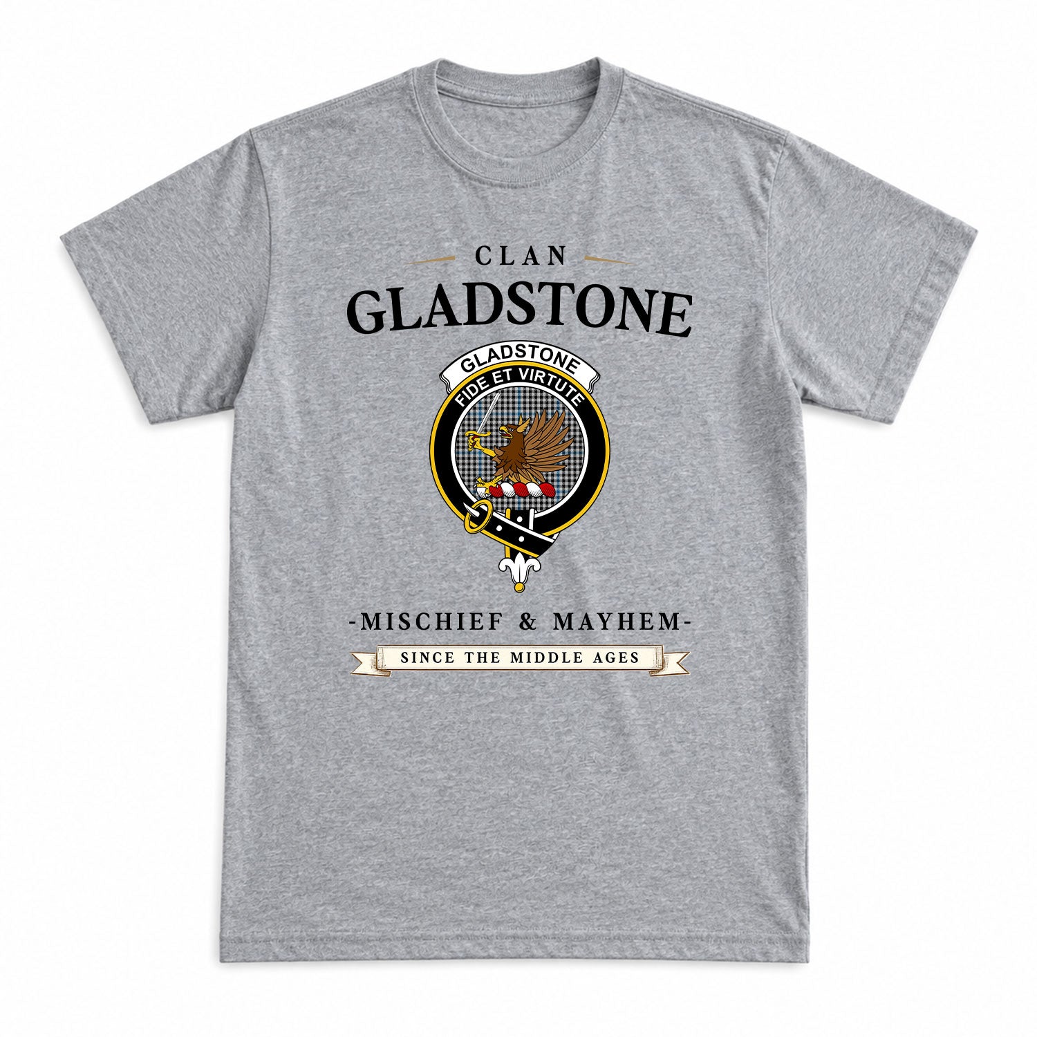 Gladstone Tartan Crest Mischief and Mayhem T-shirt