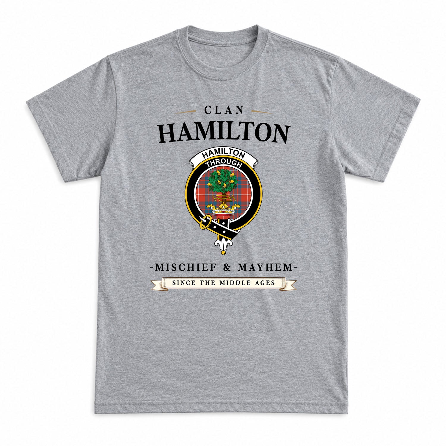 Hamilton Ancient Tartan Crest Mischief and Mayhem T-shirt