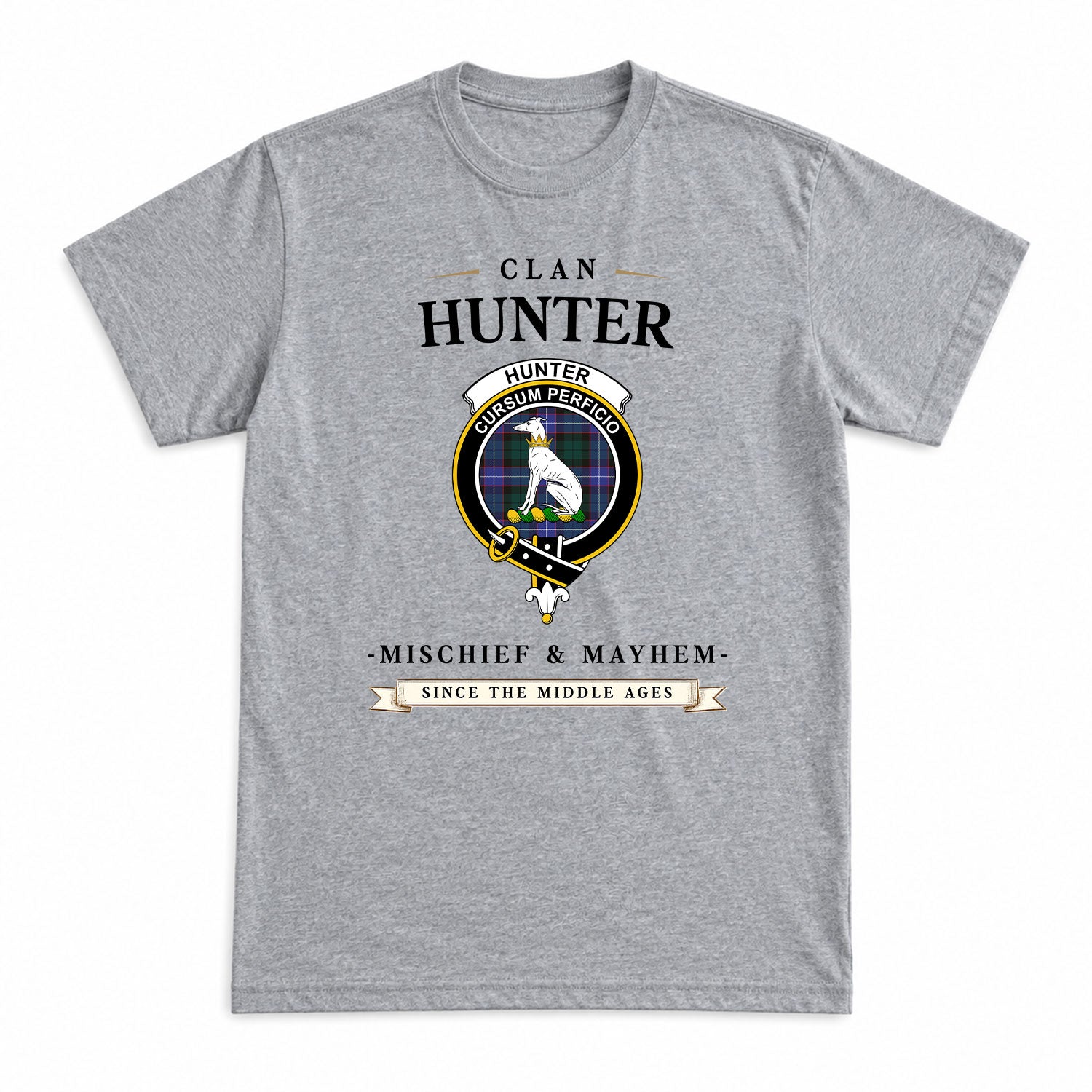 Hunter Modern Tartan Crest Mischief and Mayhem T-shirt