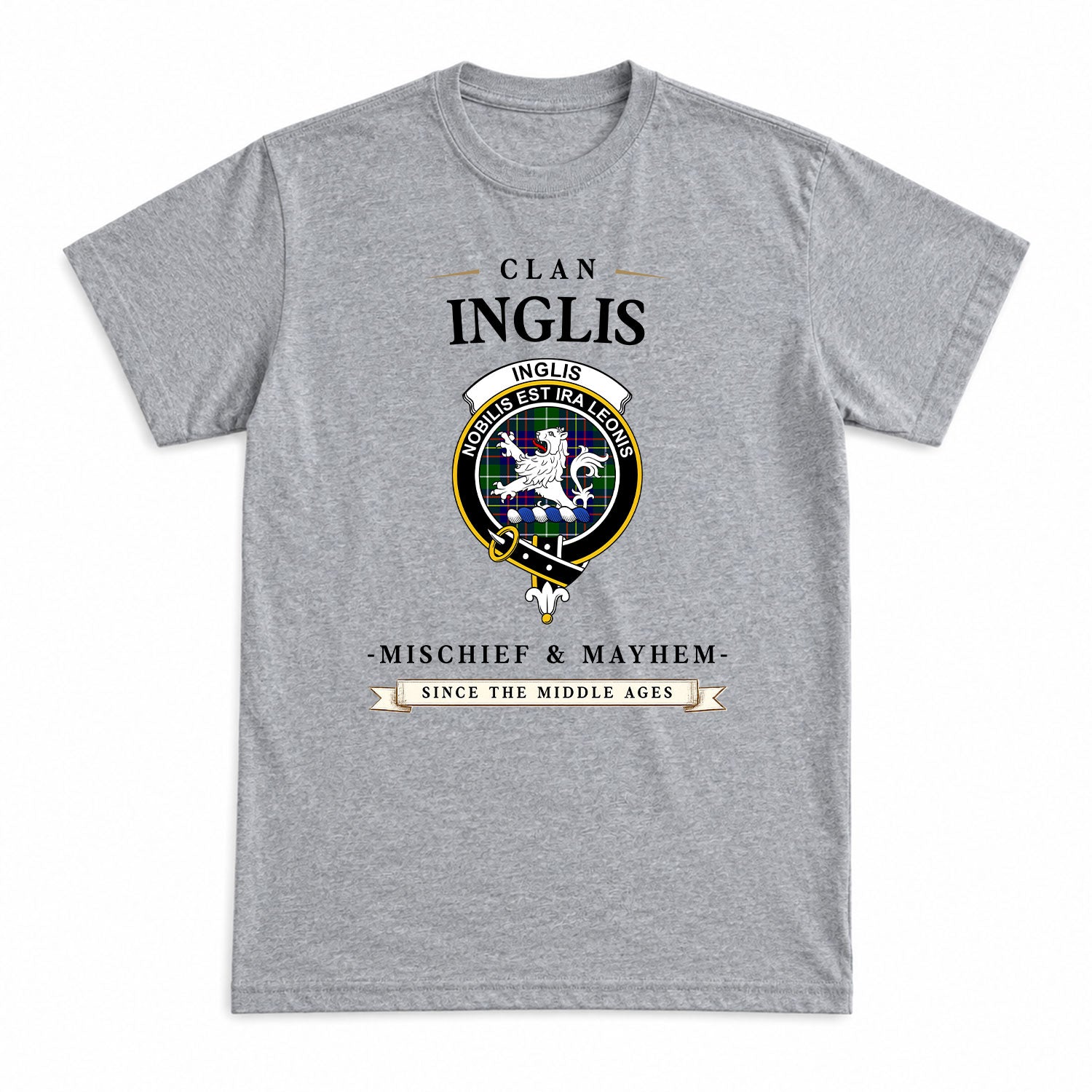 Inglis Modern Tartan Crest Mischief and Mayhem T-shirt