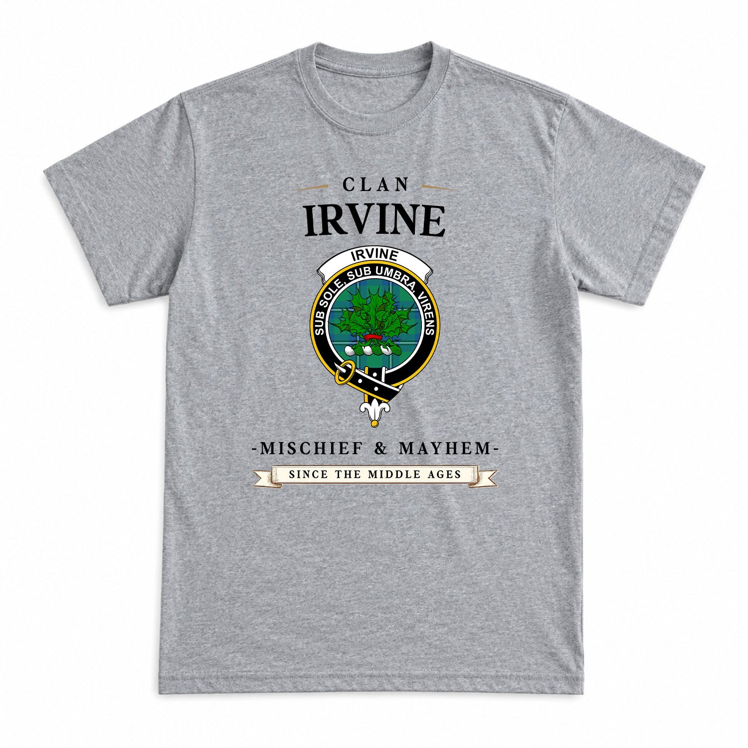 Irvine Ancient Tartan Crest Mischief and Mayhem T-shirt
