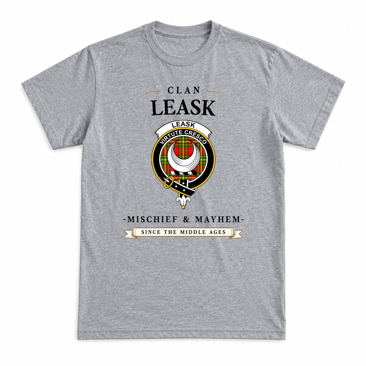Leask Tartan Crest Mischief and Mayhem T-shirt