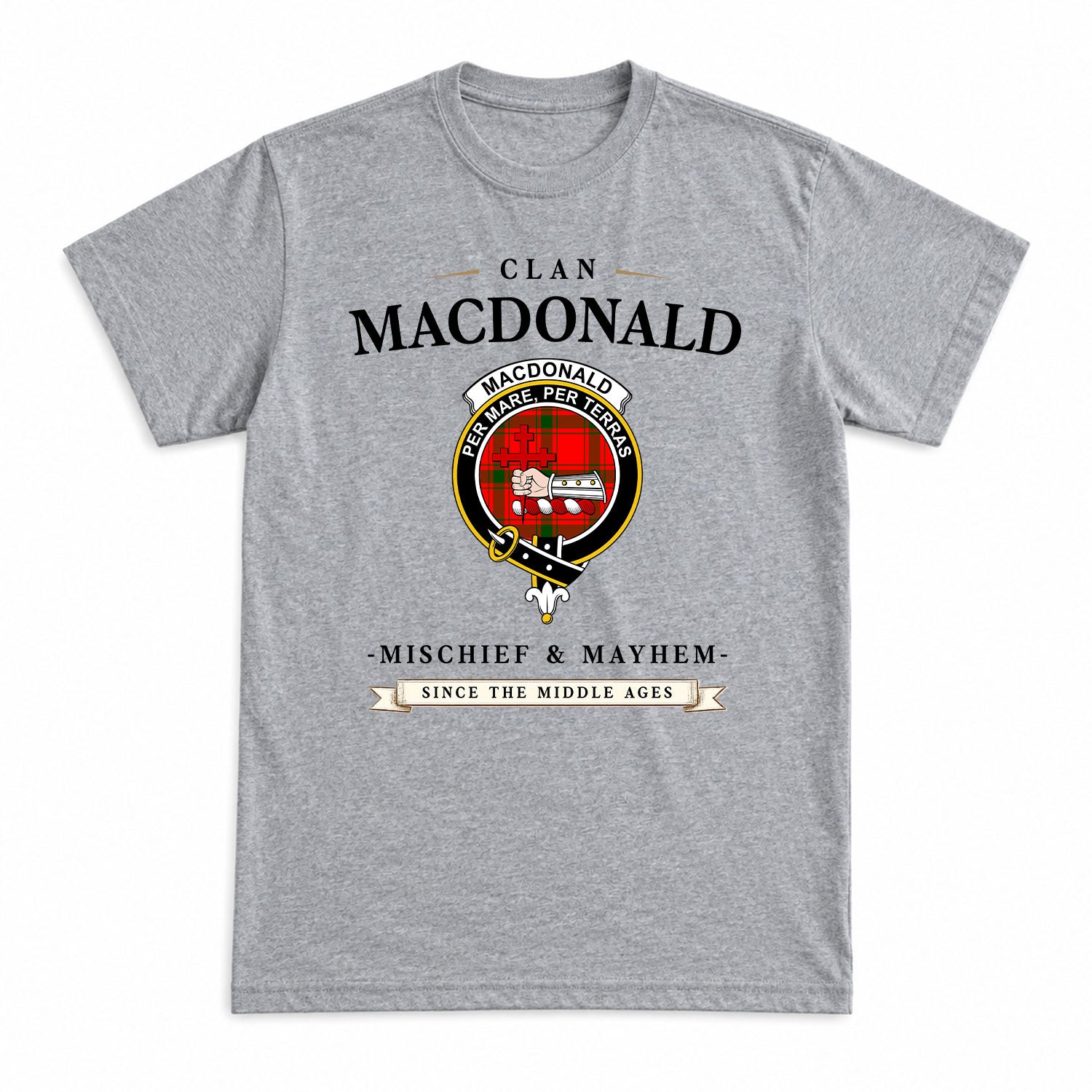 MacDonald of Sleat Tartan Crest Mischief and Mayhem T-shirt
