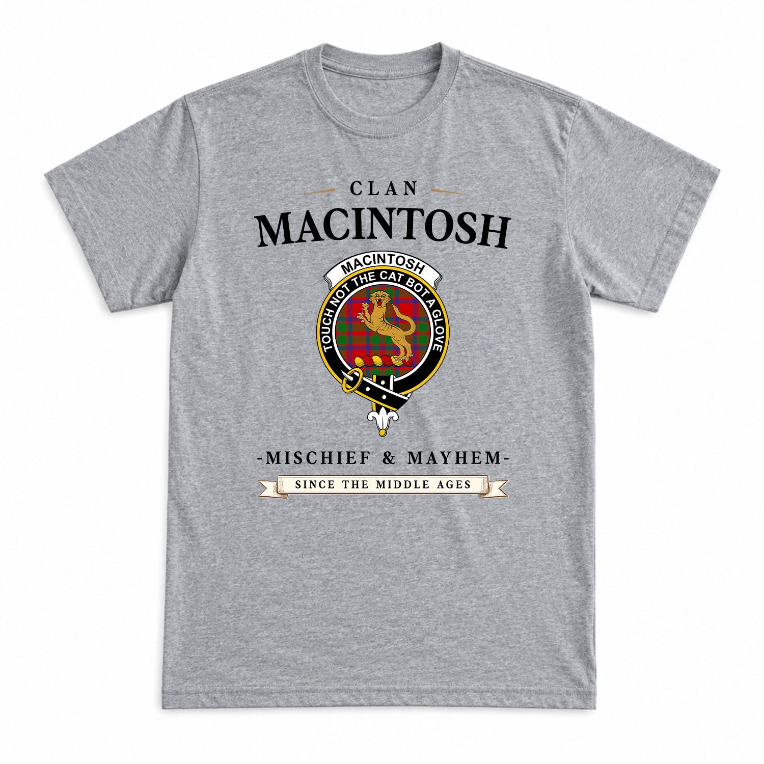 MacIntosh Modern Tartan Crest Mischief and Mayhem T-shirt