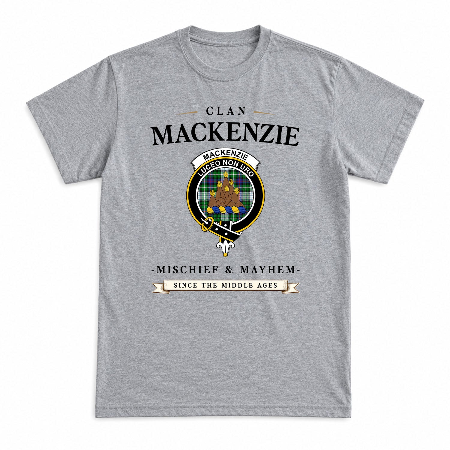 MacKenzie Dress Modern Tartan Crest Mischief and Mayhem T-shirt
