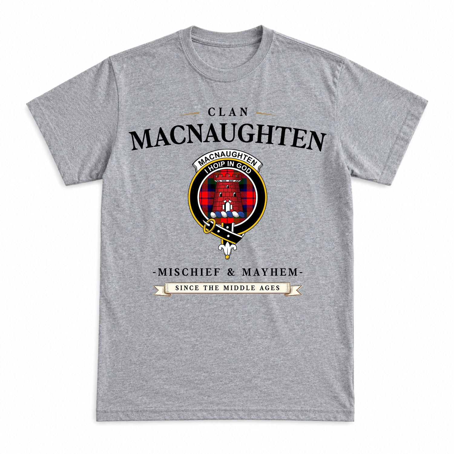 MacNaughten Tartan Crest Mischief and Mayhem T-shirt