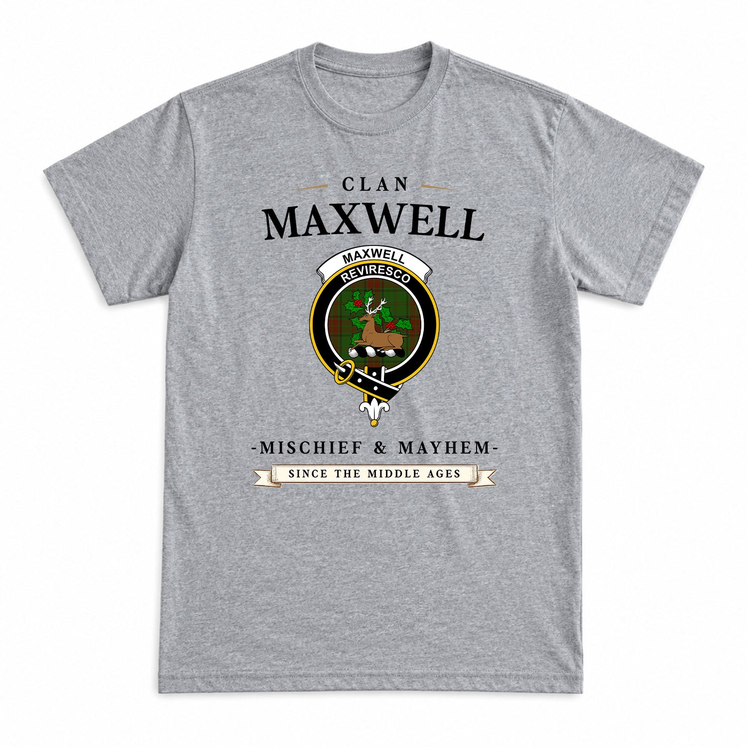 Maxwell Hunting Tartan Crest Mischief and Mayhem T-shirt