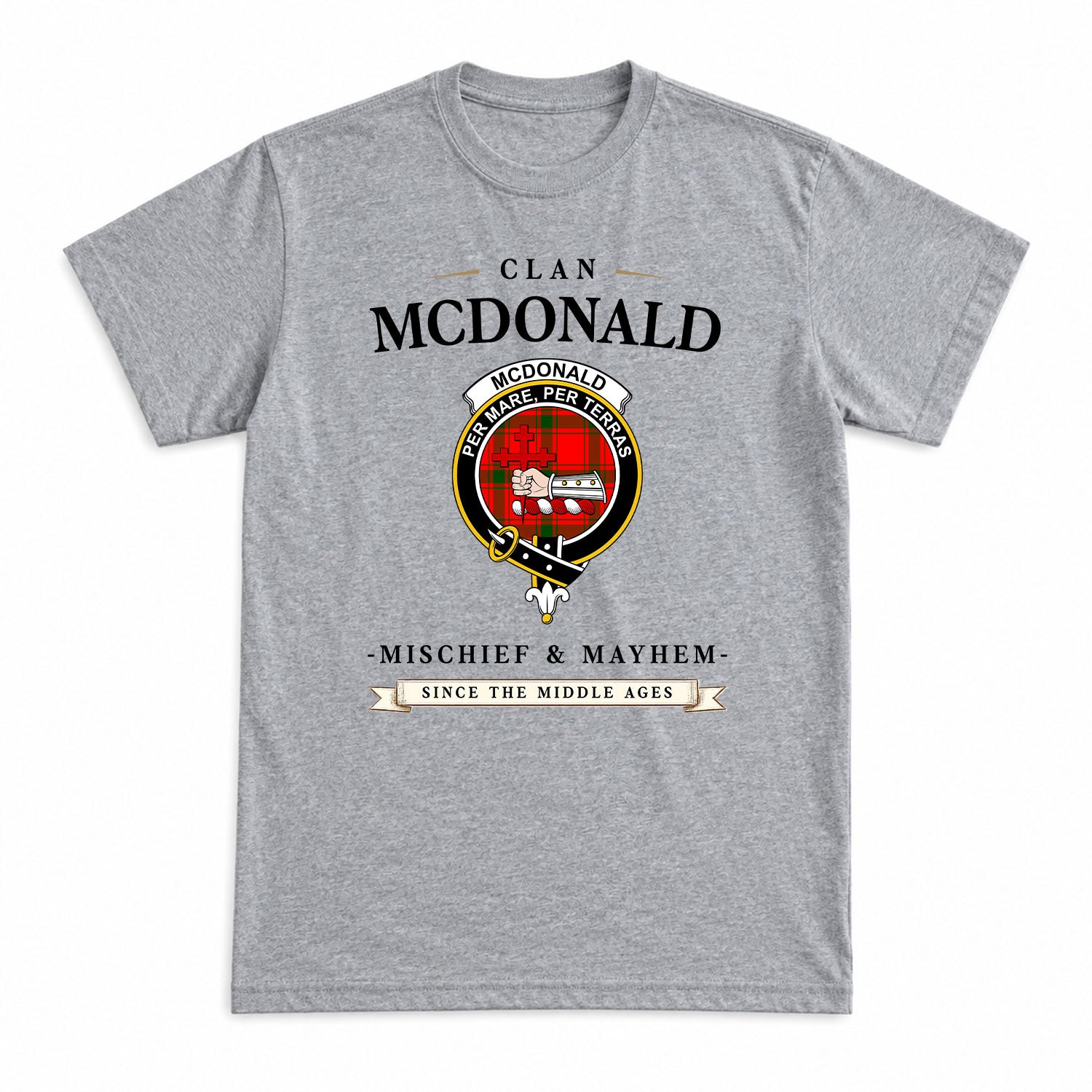 McDonald of Sleat Tartan Crest Mischief and Mayhem T-shirt