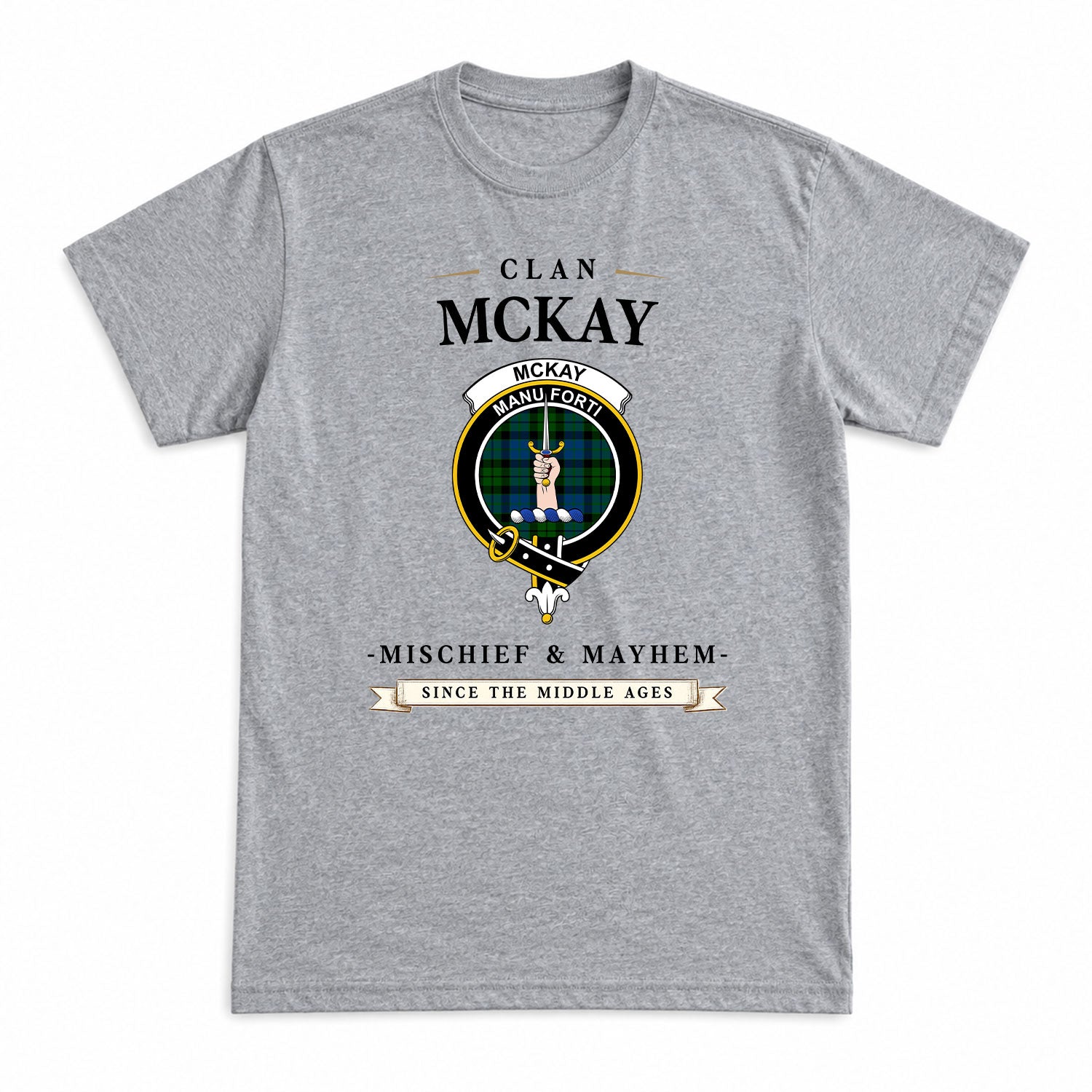 McKay Modern Tartan Crest Mischief and Mayhem T-shirt