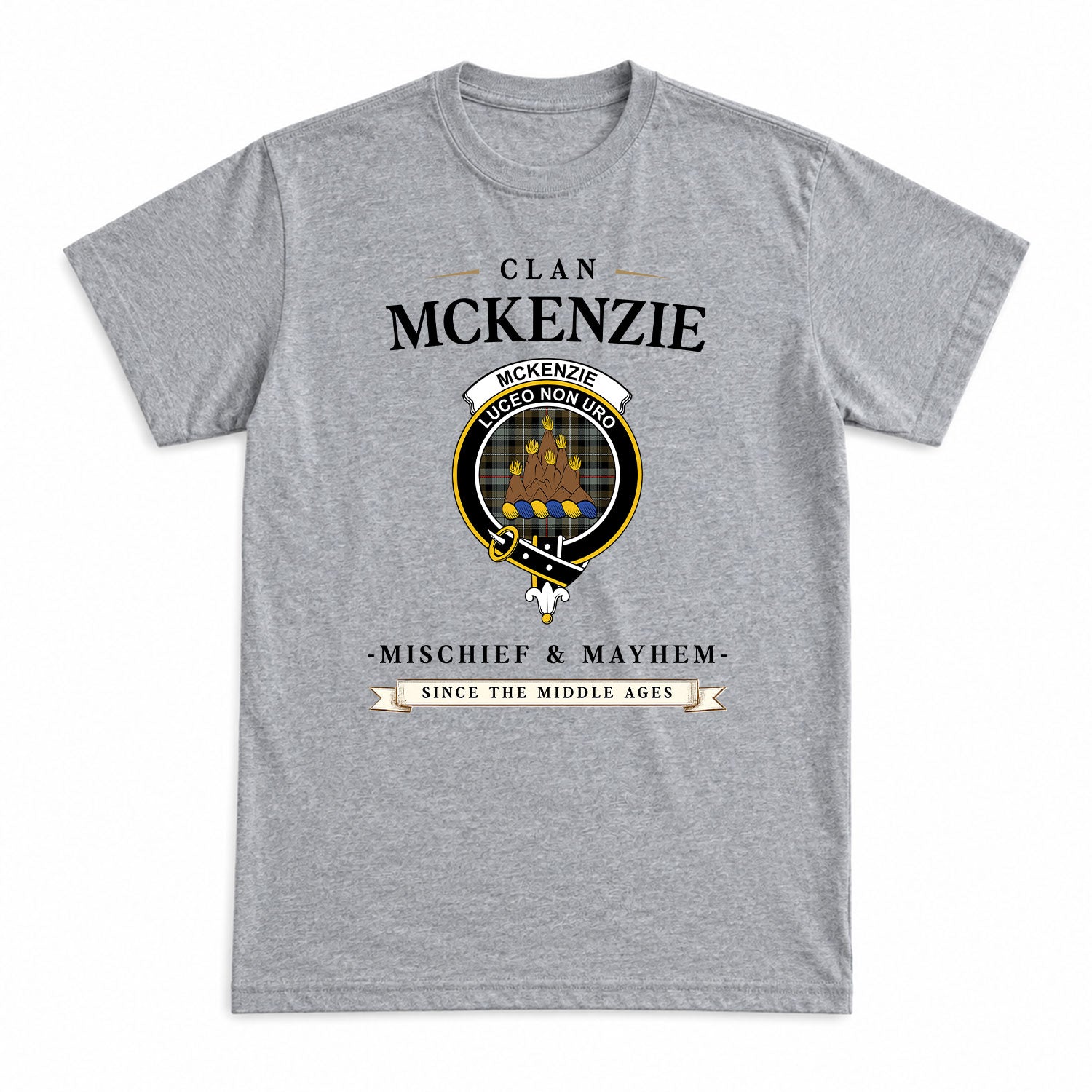 McKenzie Weathered Tartan Crest Mischief and Mayhem T-shirt