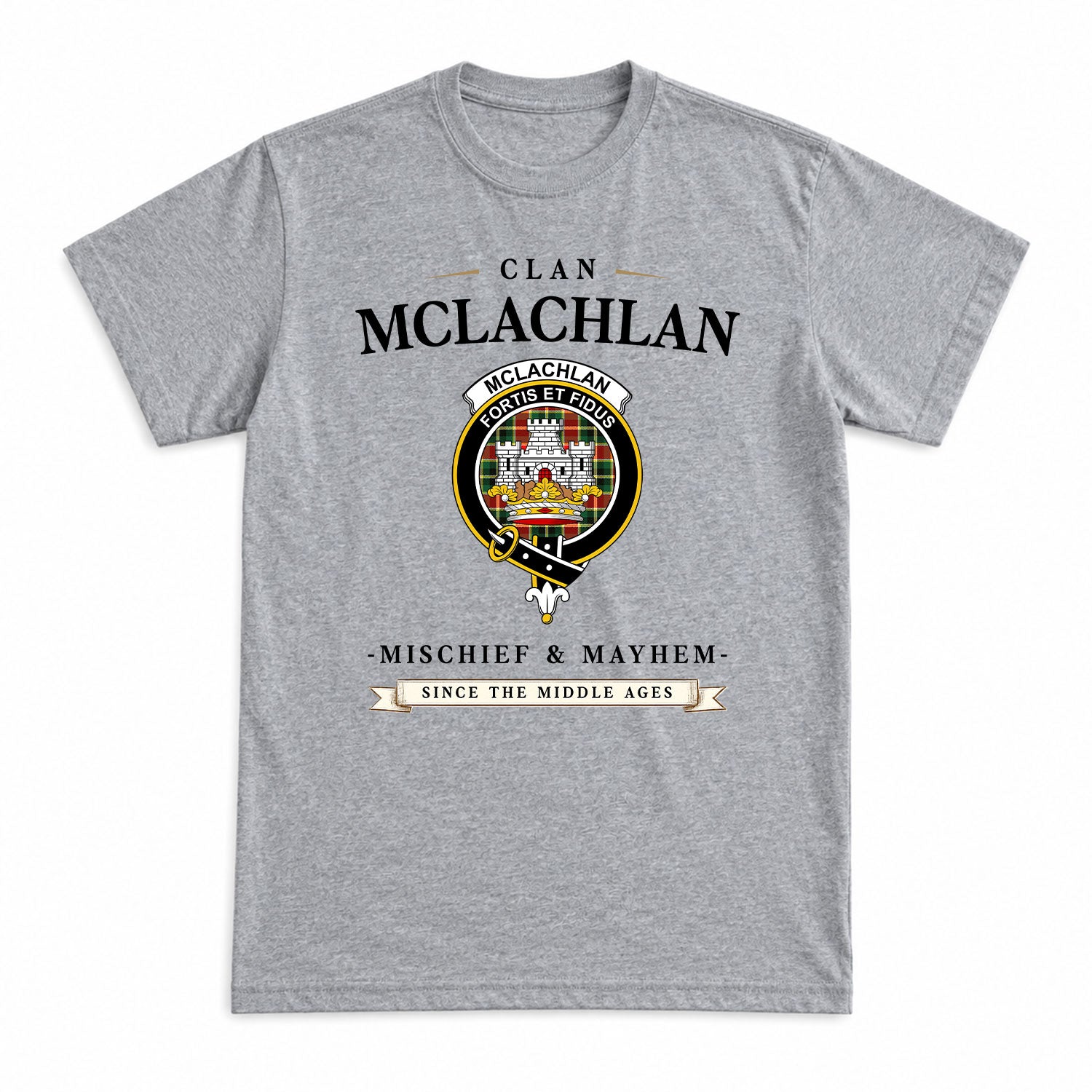 McLachlan Hunting Modern Tartan Crest Mischief and Mayhem T-shirt