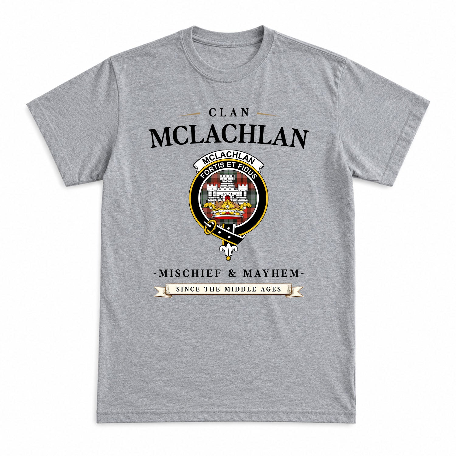 McLachlan Weathered Tartan Crest Mischief and Mayhem T-shirt