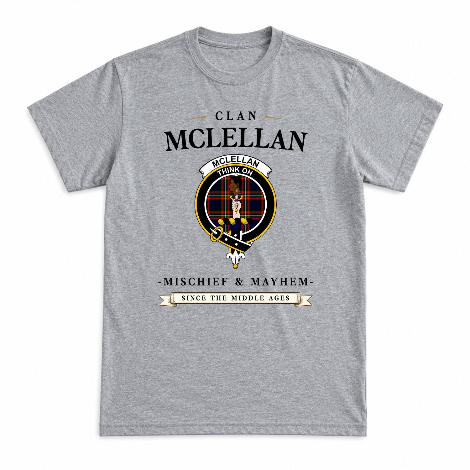 McLellan Modern Tartan Crest Mischief and Mayhem T-shirt