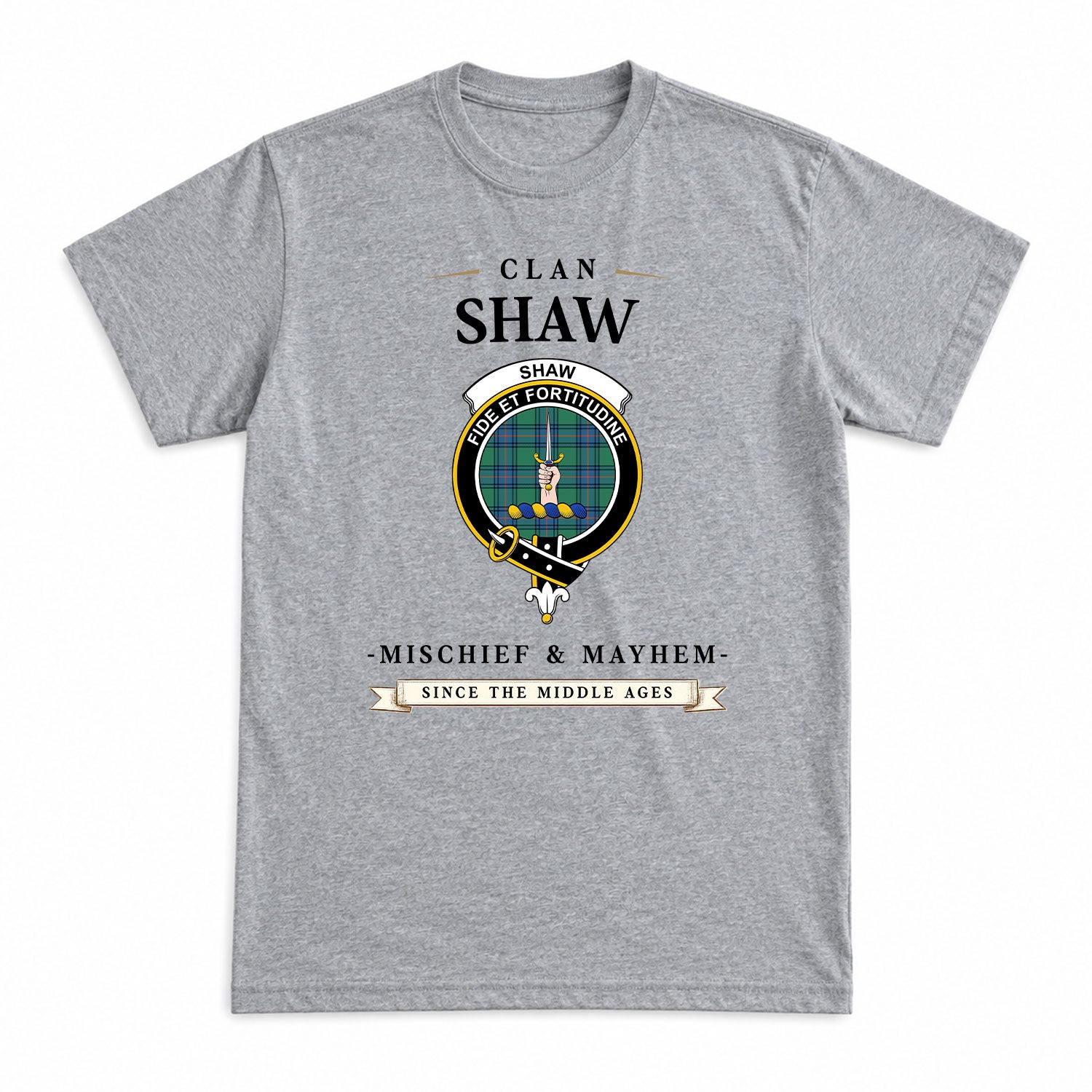 Shaw Ancient Tartan Crest Mischief and Mayhem T-shirt