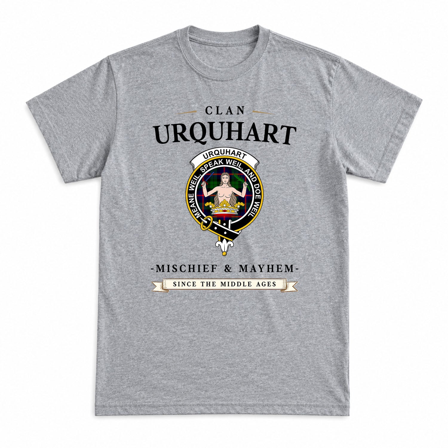 Urquhart Modern Tartan Crest Mischief and Mayhem T-shirt