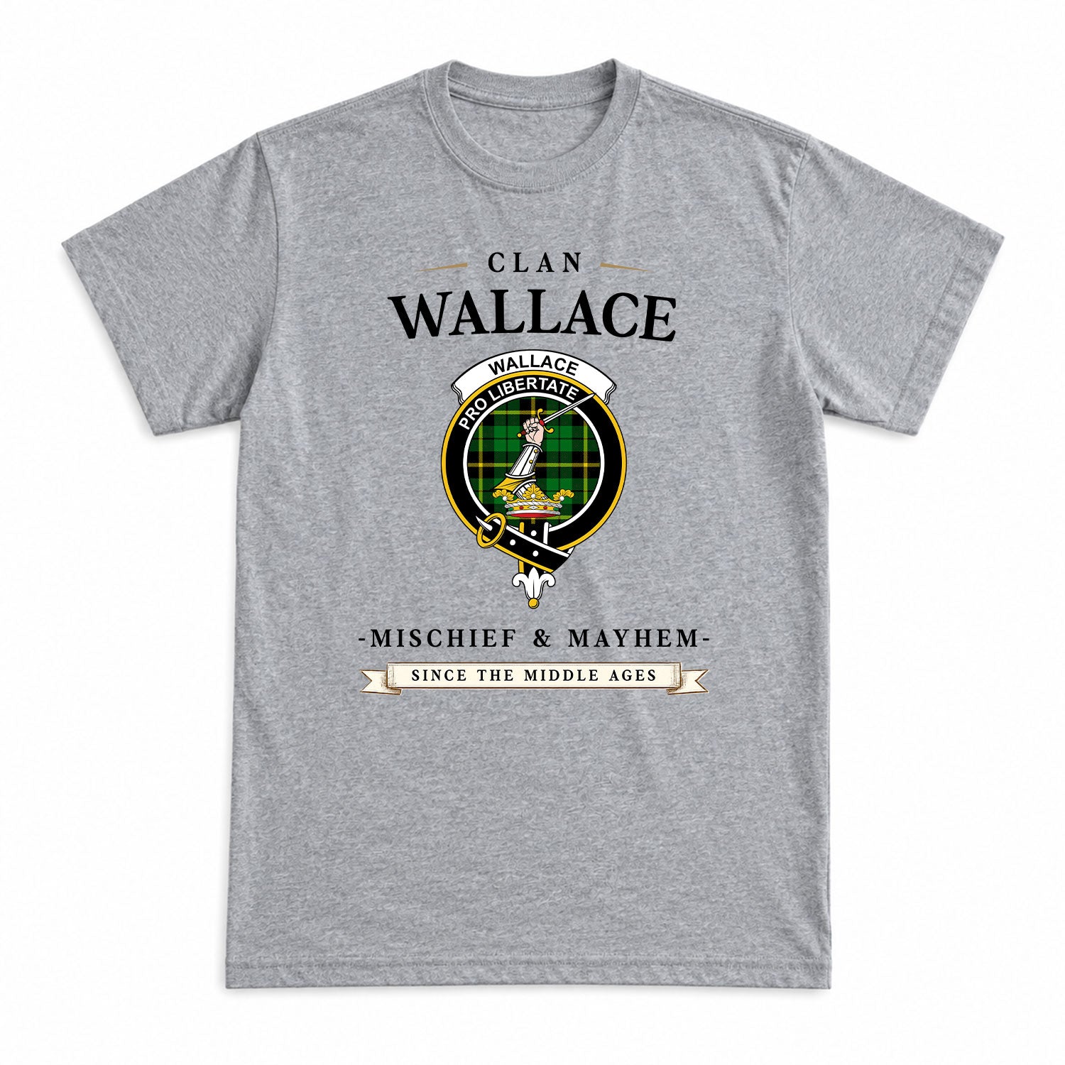 Wallace Hunting Modern Tartan Crest Mischief and Mayhem T-shirt