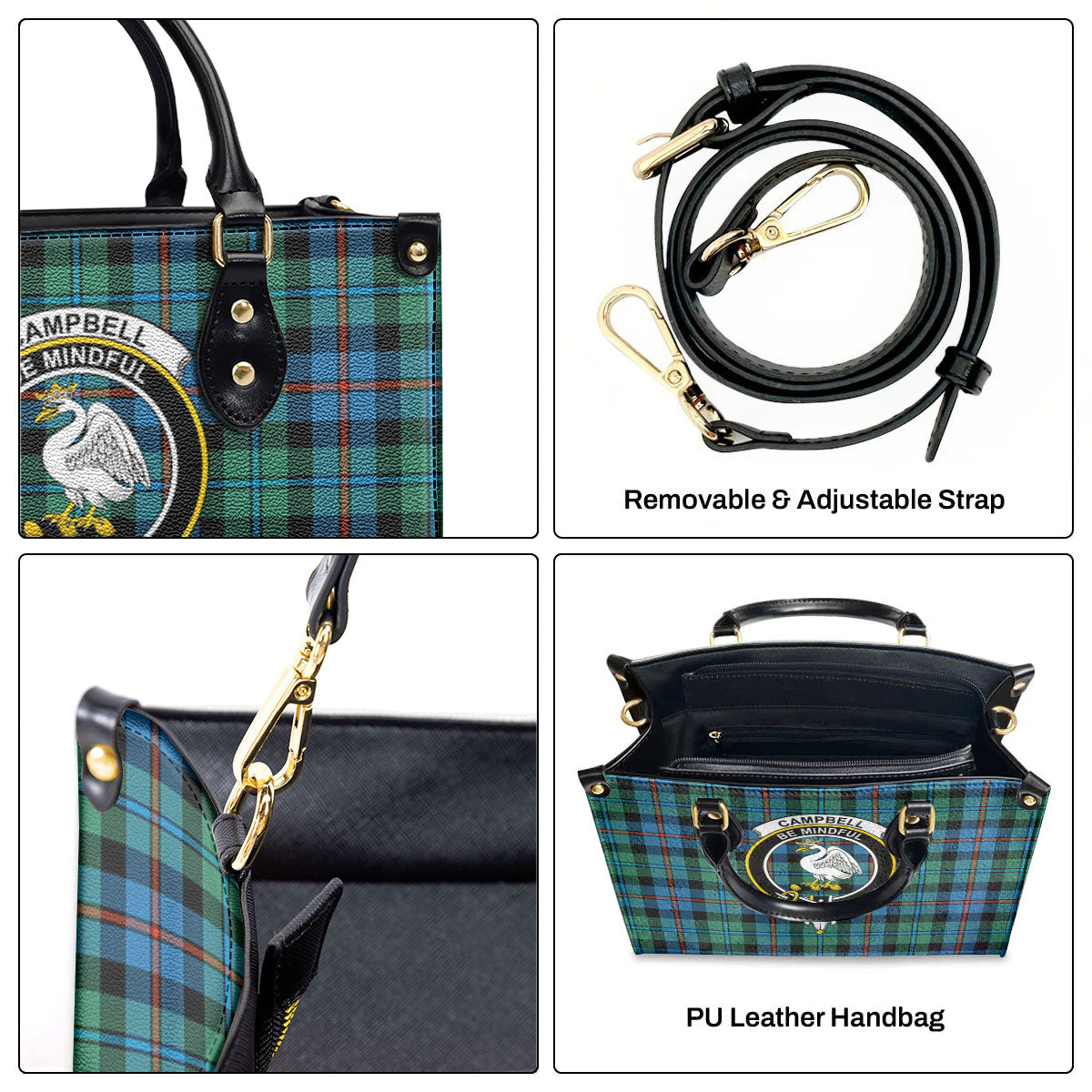 Campbell of Cawdor Ancient Tartan Crest Leather Handbag