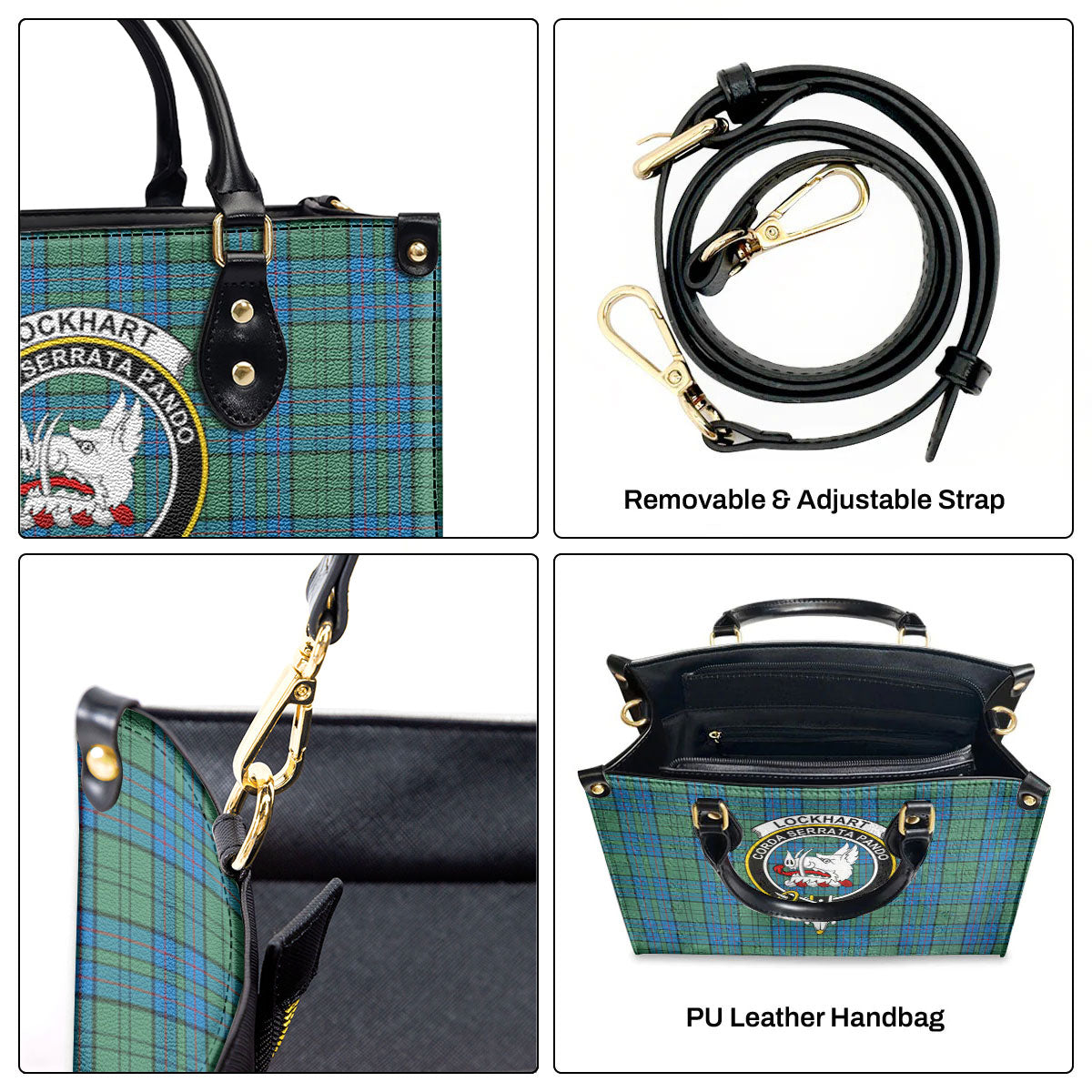 Lockhart Tartan Crest Leather Handbag