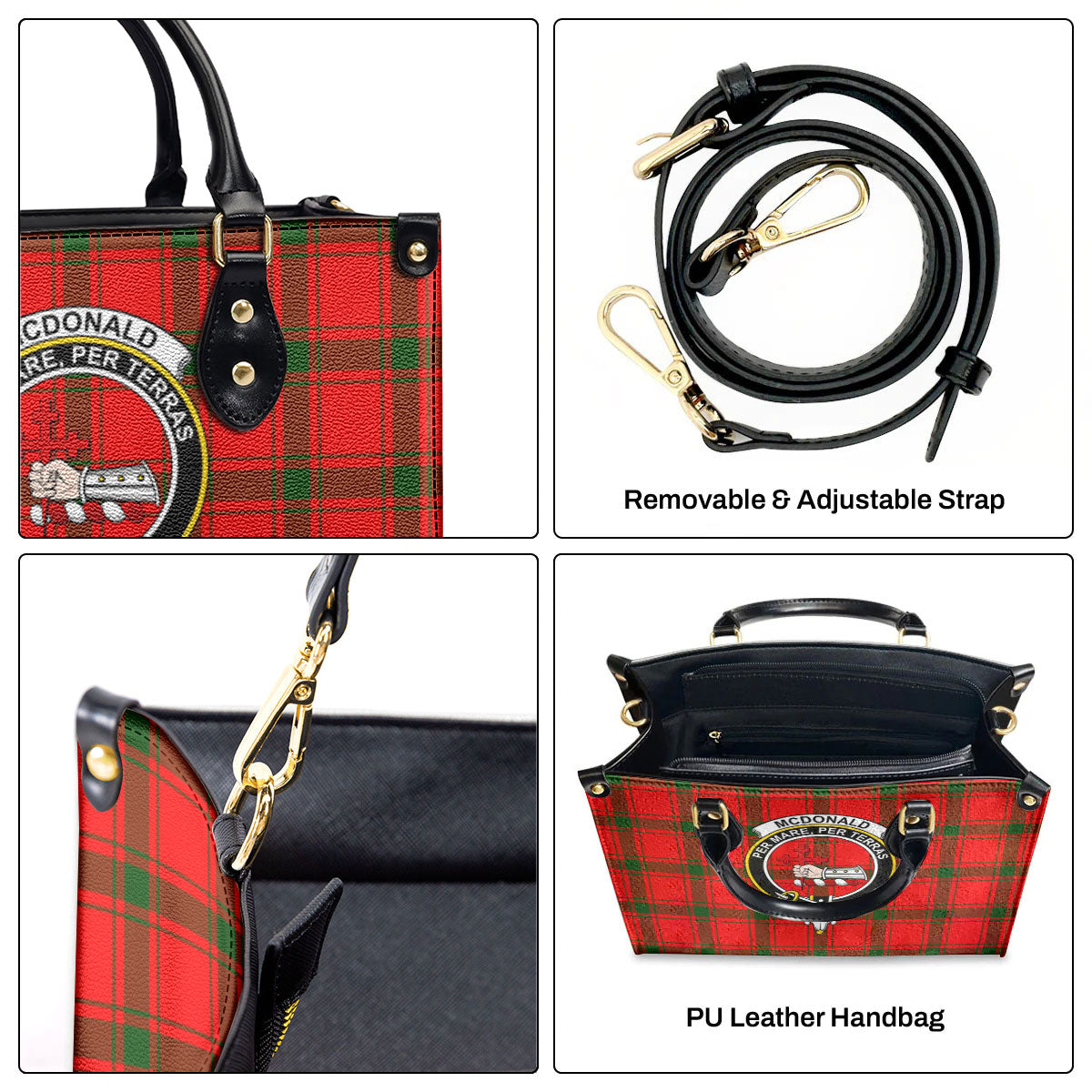 McDonald of Sleat Tartan Crest Leather Handbag