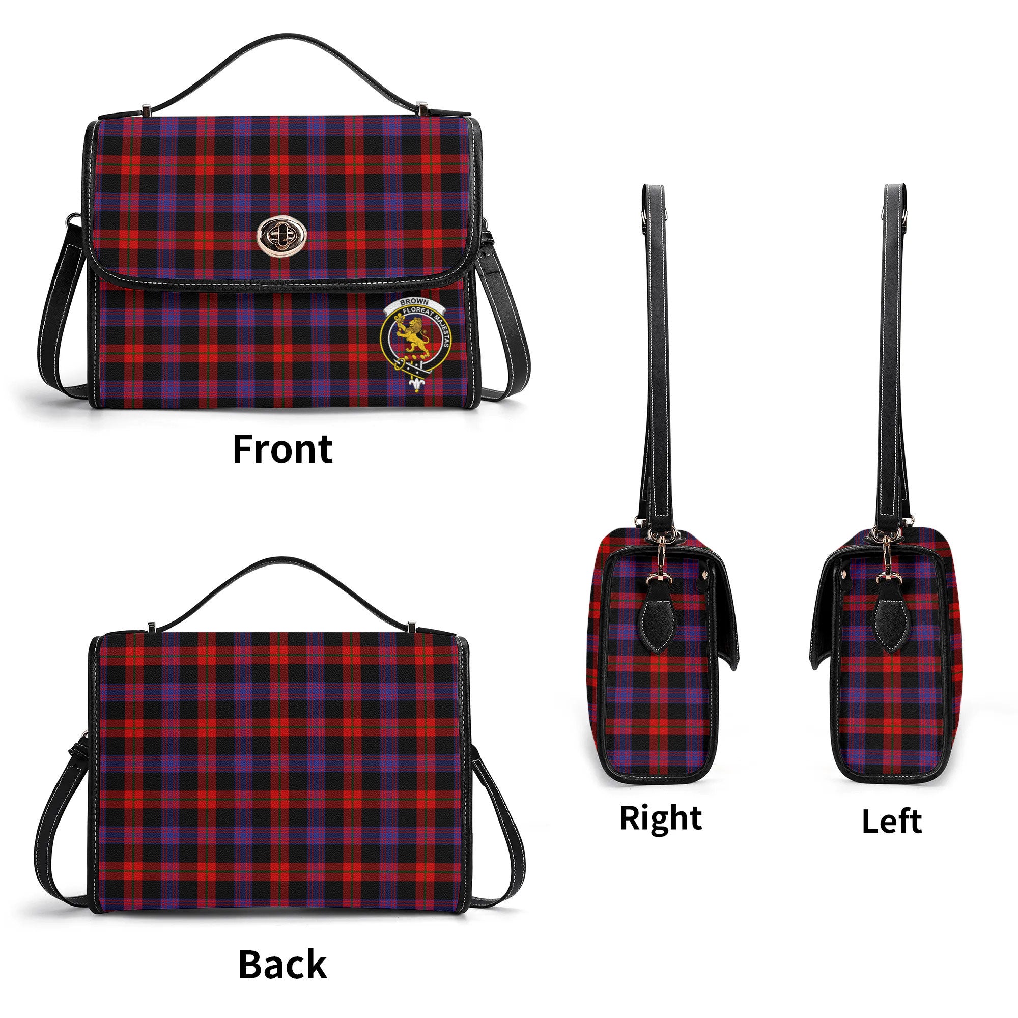 Brown Modern Tartan Crest Satchel Bag