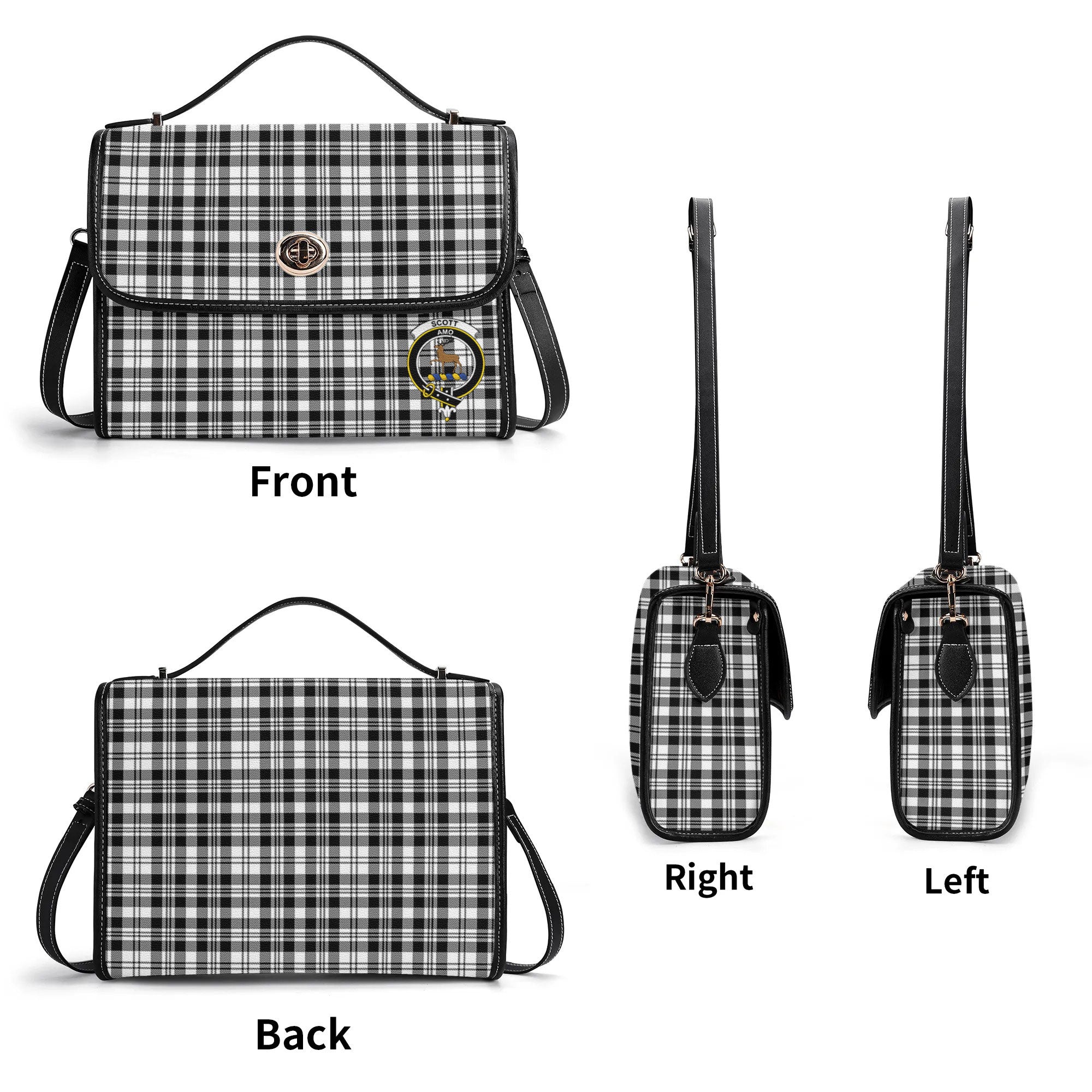 Scott Black & White Modern Tartan Crest Satchel Bag