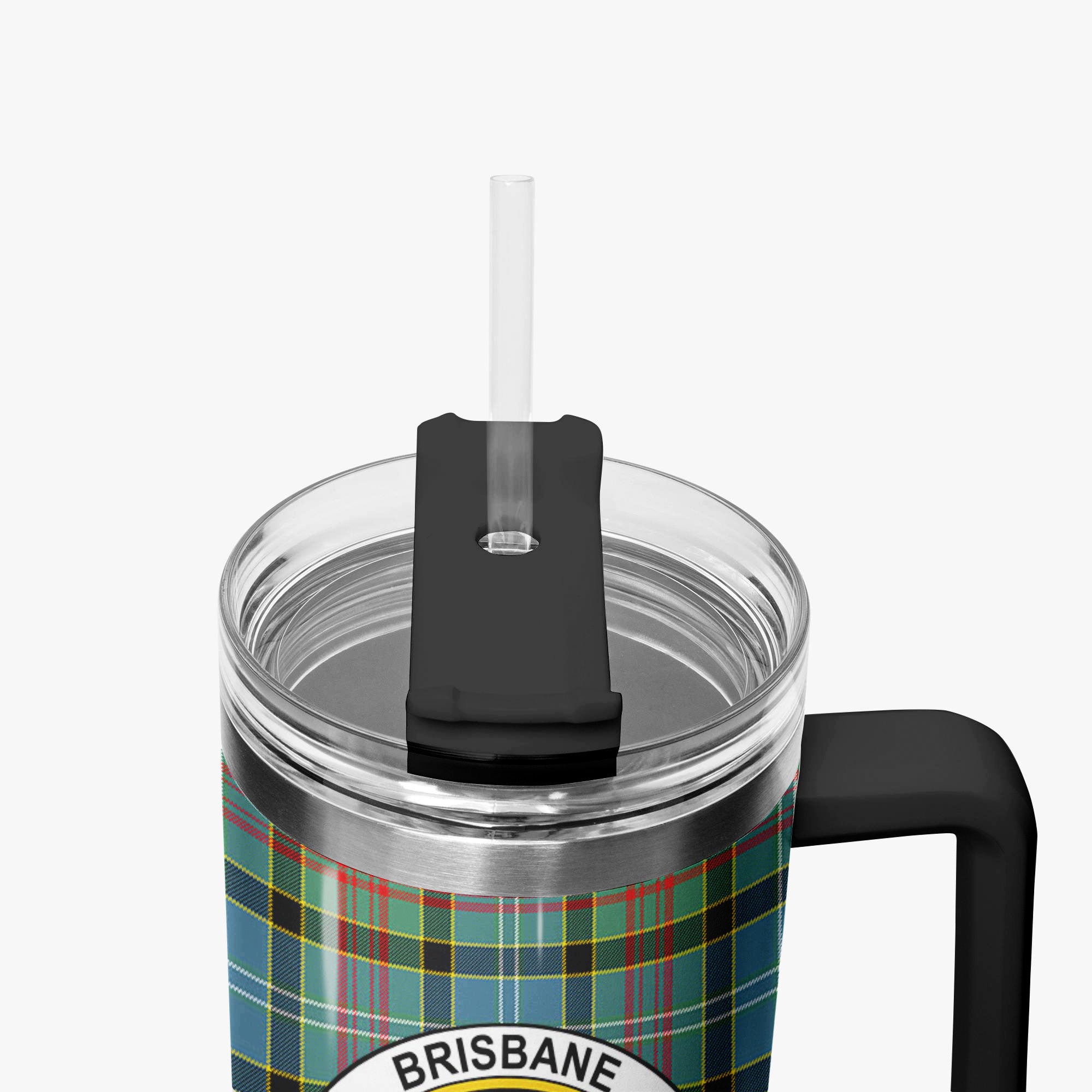 Brisbane Tartan Crest 40 oz Insulated Tumbler with Handle