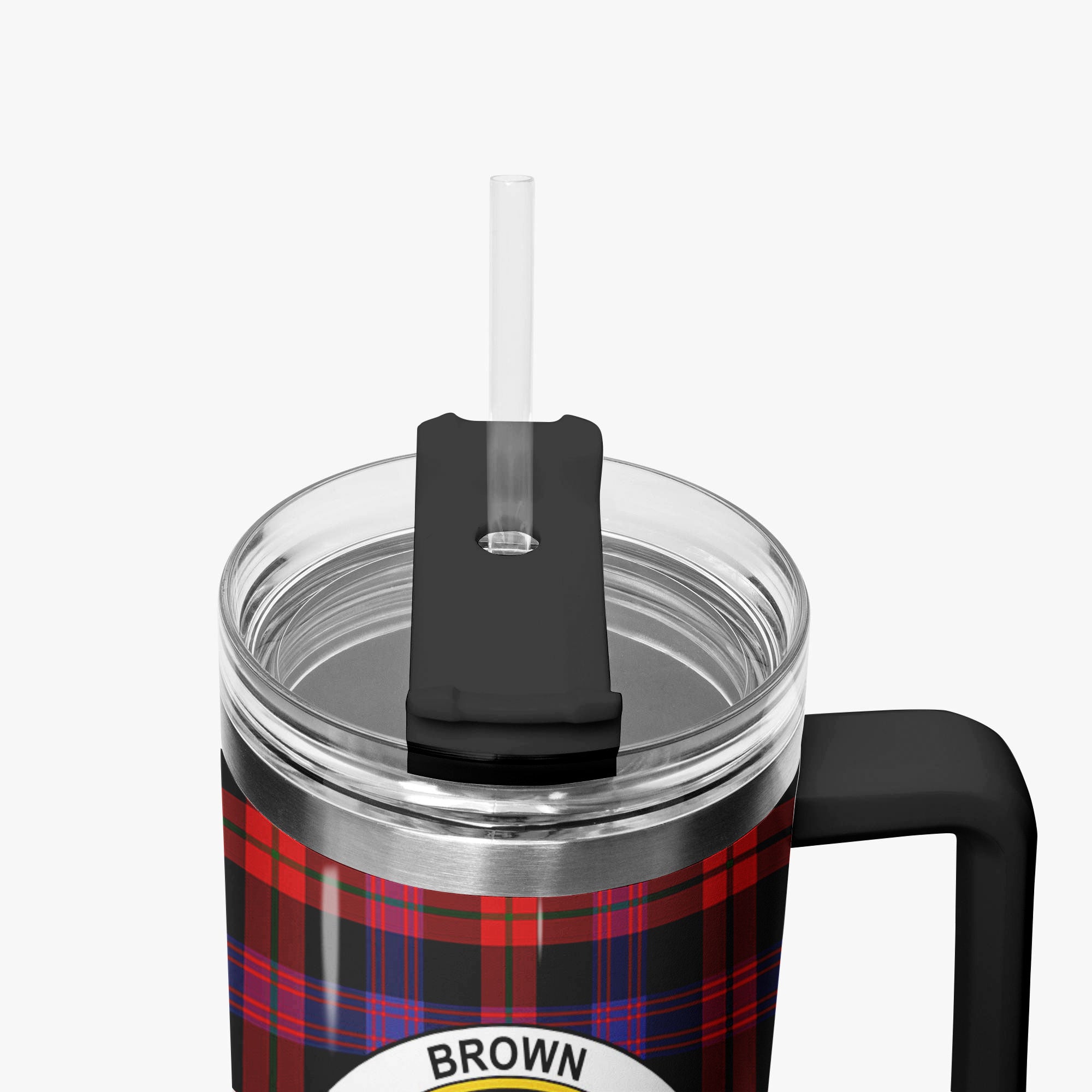 Brown Modern Tartan Crest 40 oz Insulated Tumbler with Handle