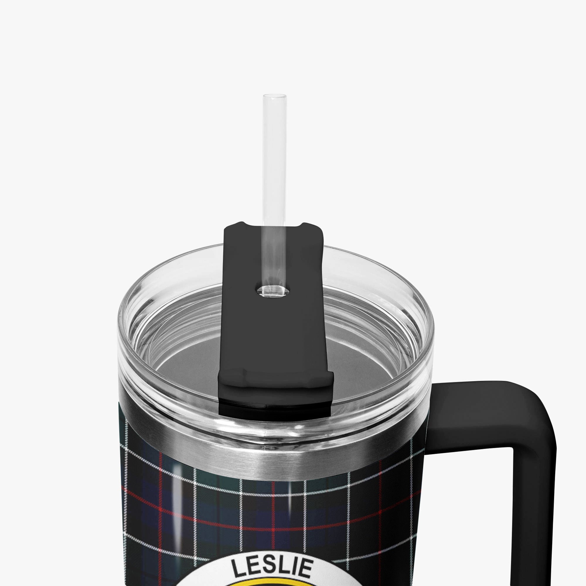 Leslie Hunting Modern Tartan Crest 40 oz Insulated Tumbler with Handle