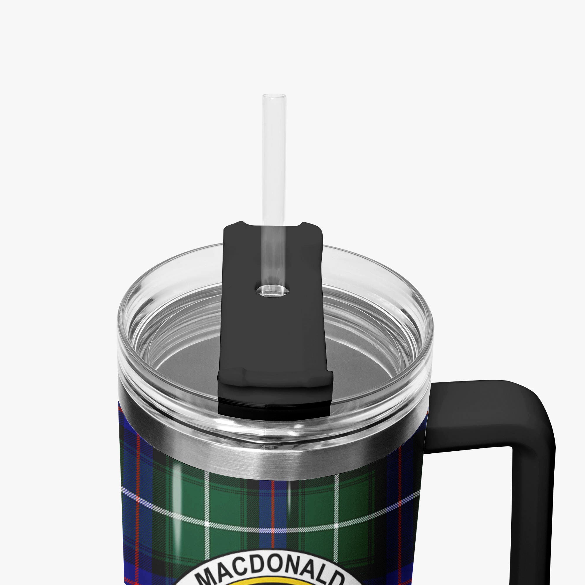 MacDonald of the Isles Hunting Modern Tartan Crest 40 oz Insulated Tumbler with Handle