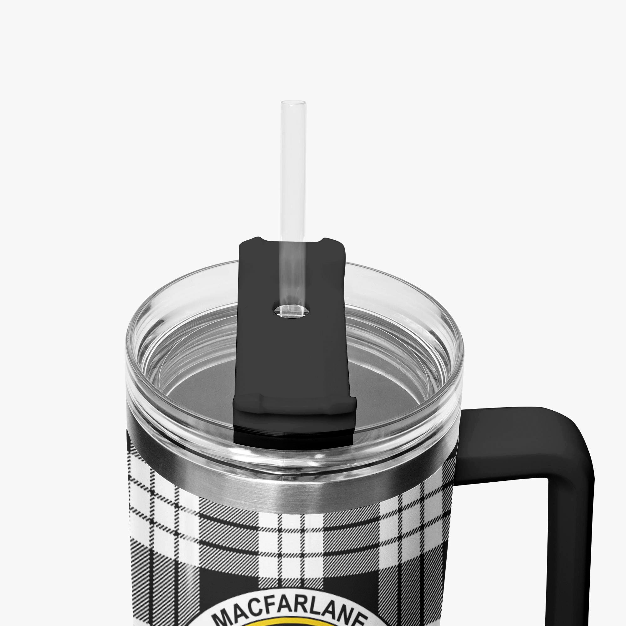 MacFarlane Black - White Tartan Crest 40 oz Insulated Tumbler with Handle