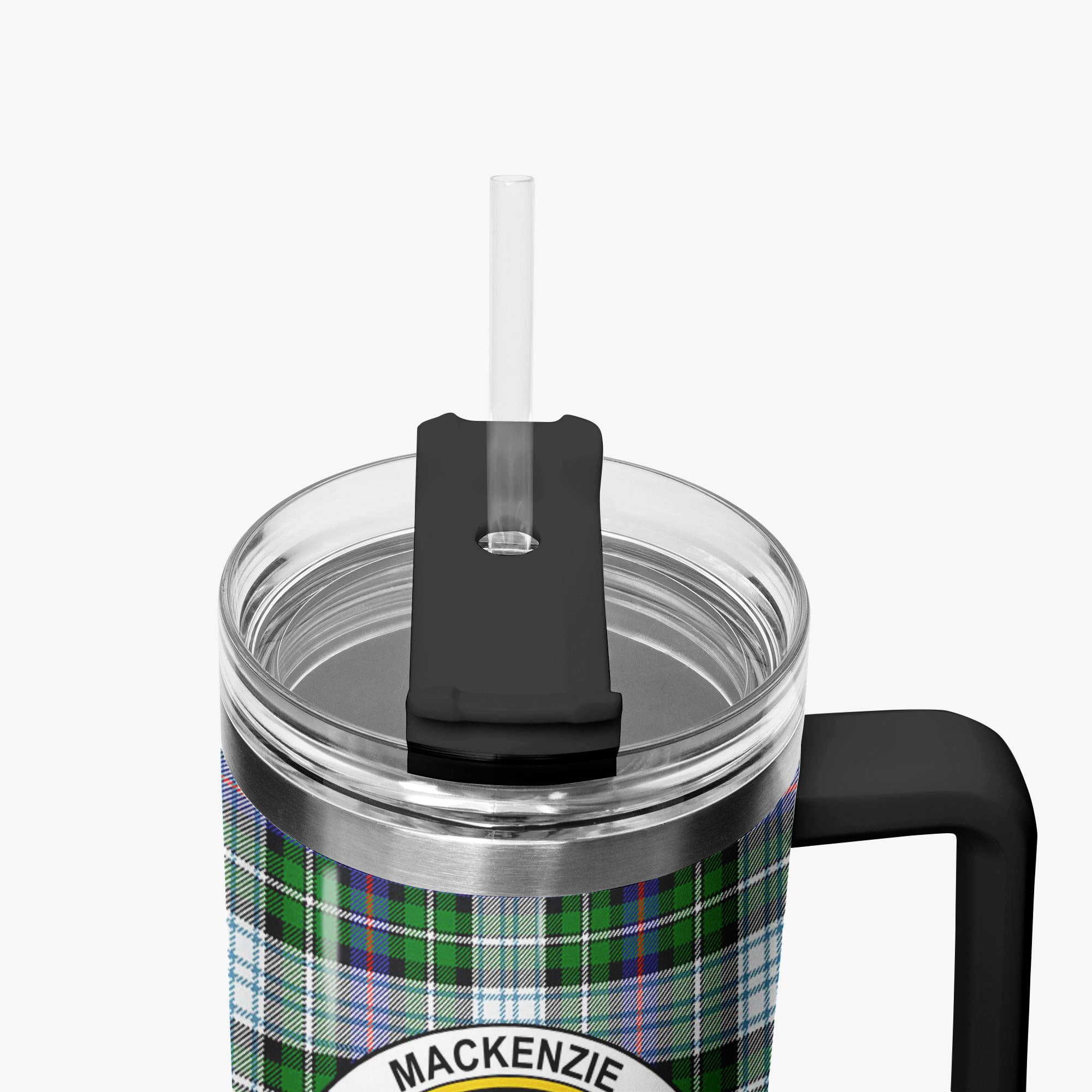 MacKenzie Dress Modern Tartan Crest 40 oz Insulated Tumbler with Handle