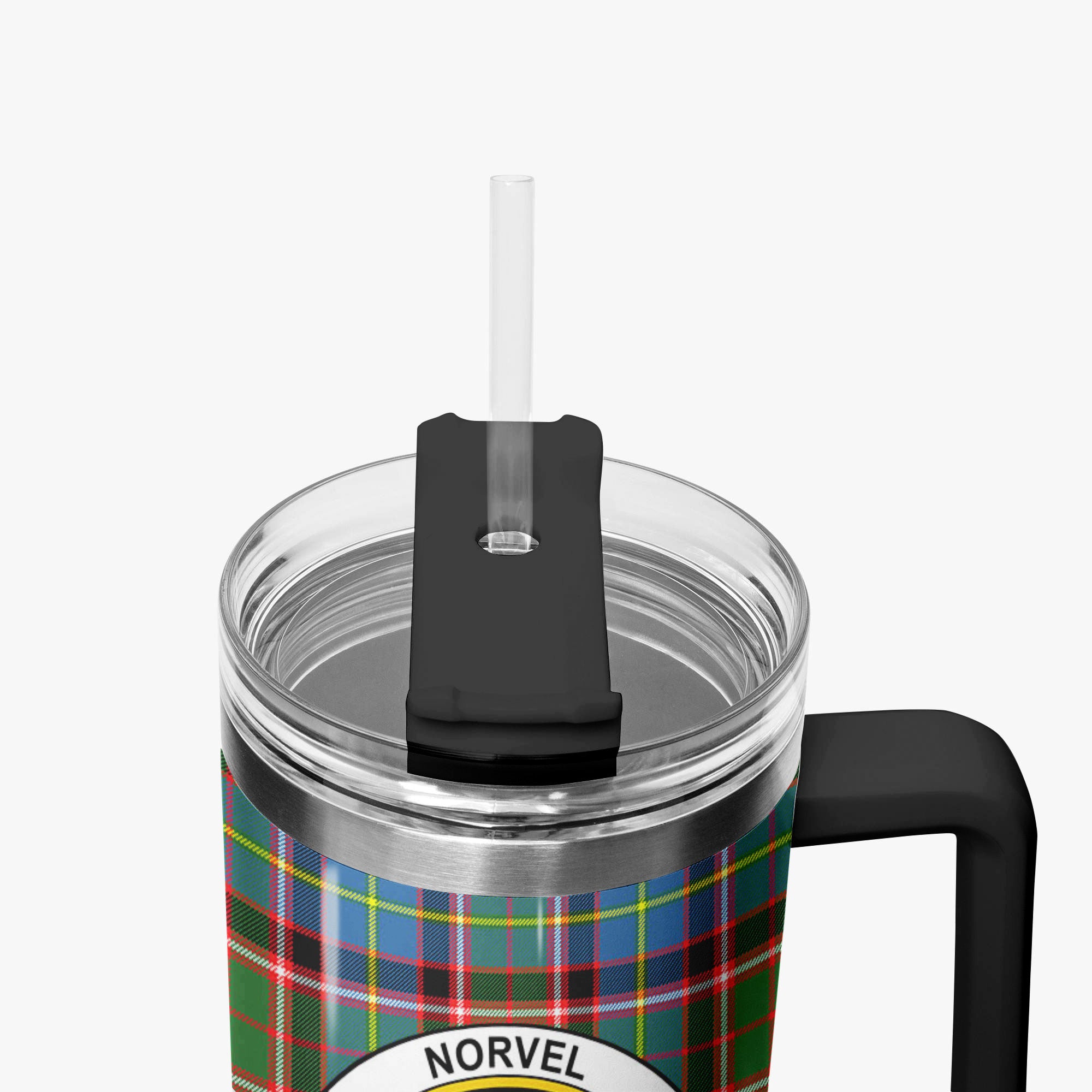 Norvel (or Norvill) Tartan Crest 40 oz Insulated Tumbler with Handle