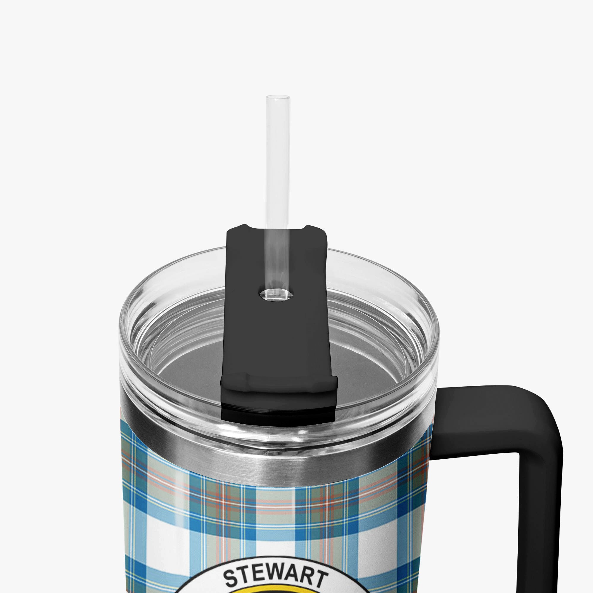 Stewart Muted Blue Tartan Crest 40 oz Insulated Tumbler with Handle